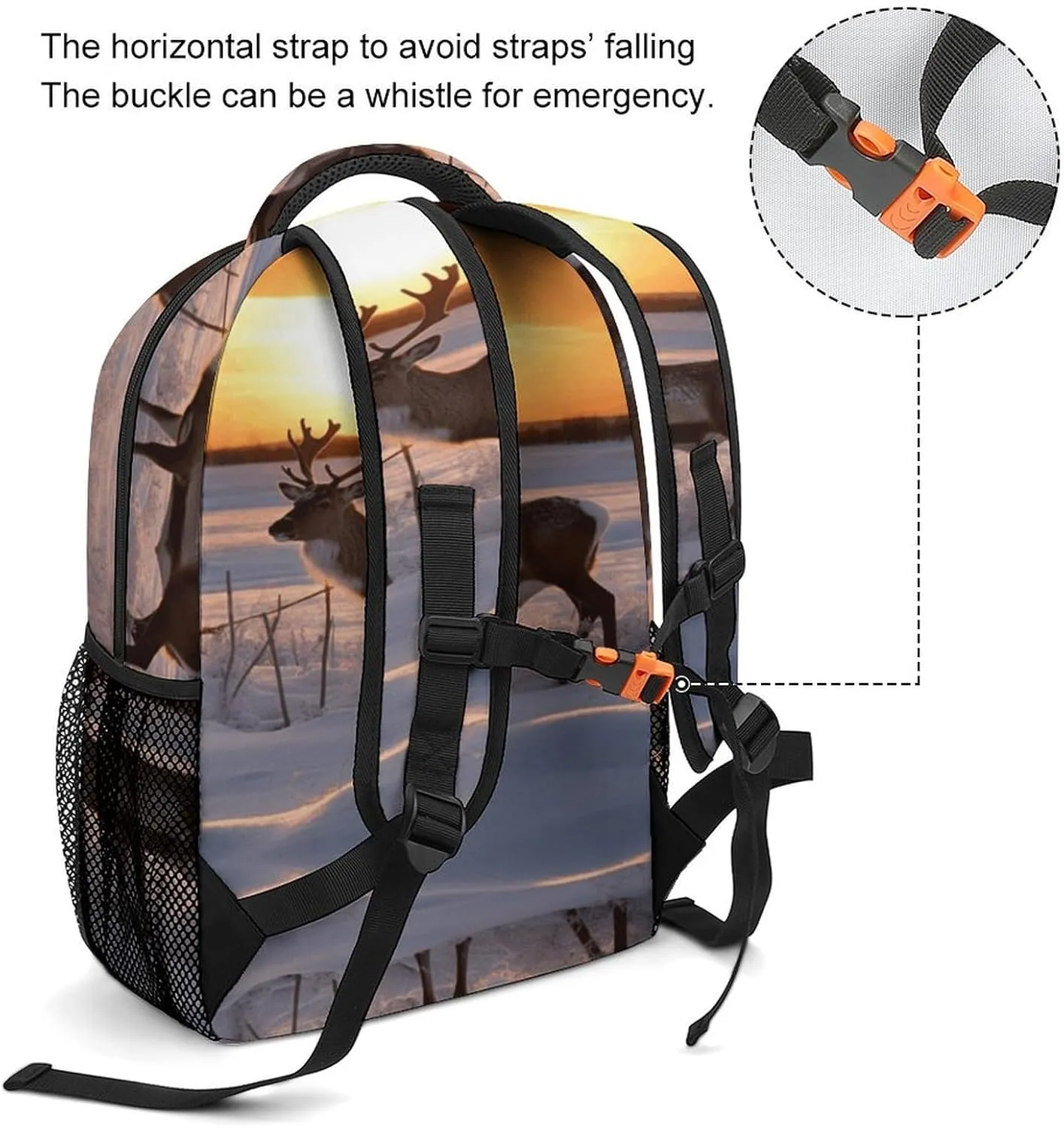 Small Backpacks Personalized Deer on Snowfield in Sunrise Printing Travel Bag Lightweight Travel Backpack For Women Men