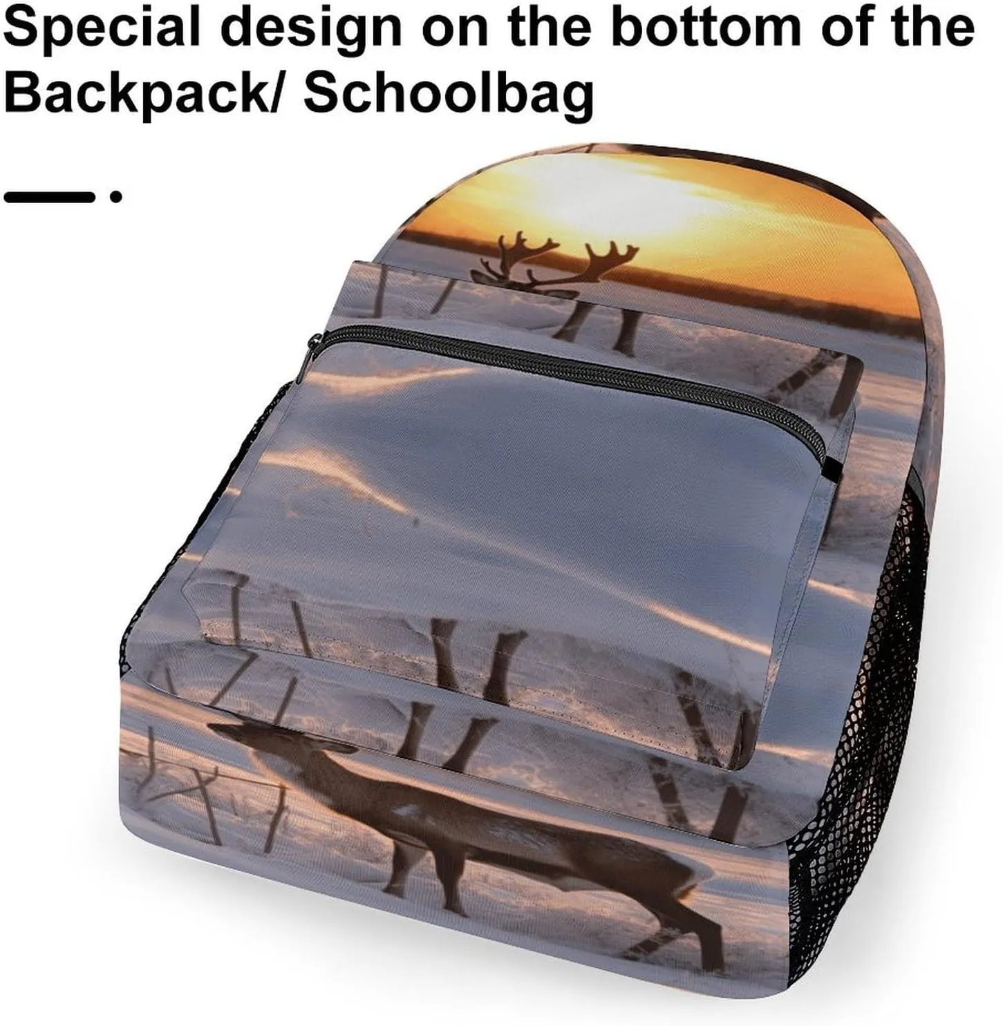 Small Backpacks Personalized Deer on Snowfield in Sunrise Printing Travel Bag Lightweight Travel Backpack For Women Men