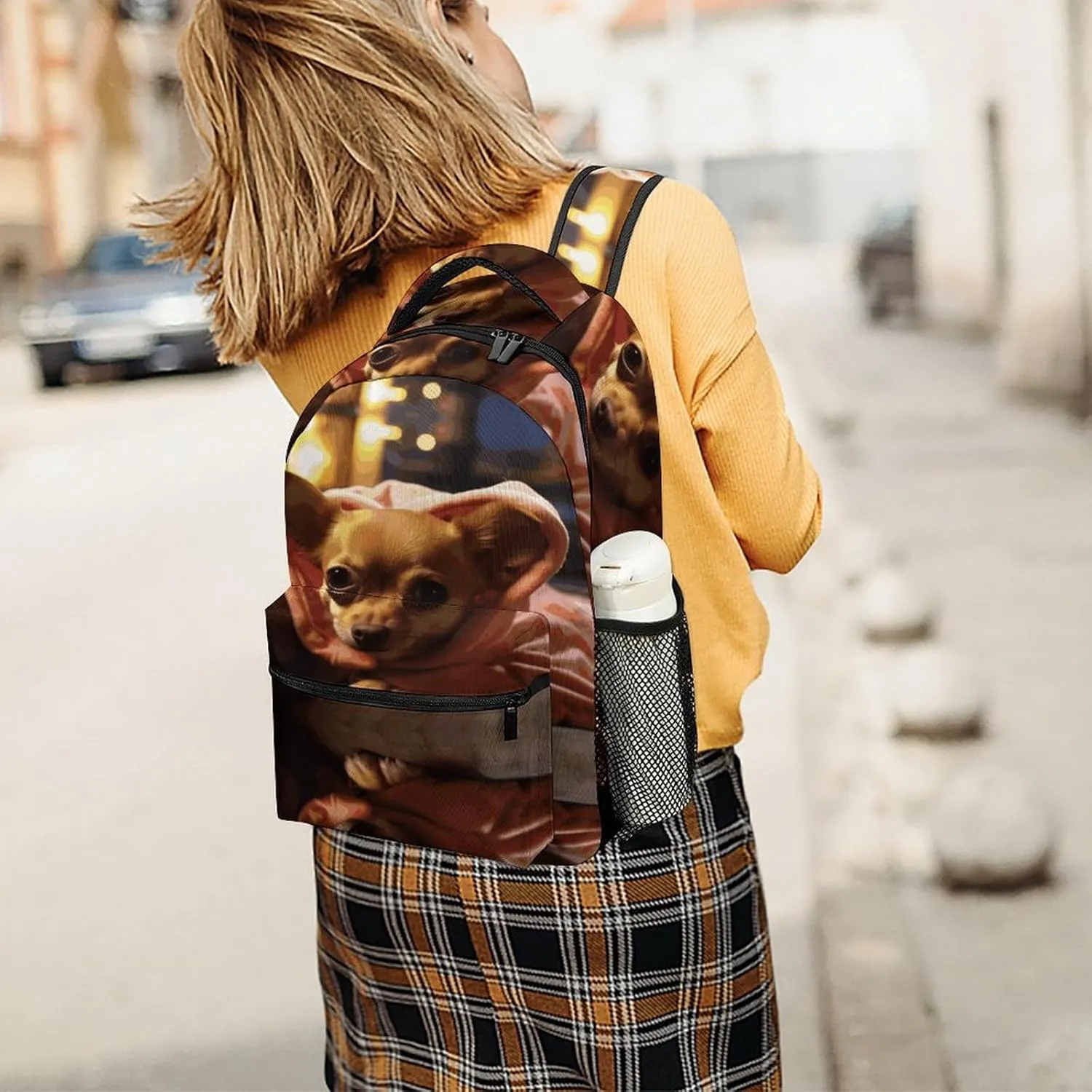 Small Backpacks Personalized Depressed Chihuahua Printing Travel Bag Lightweight Travel Backpack For Women Men