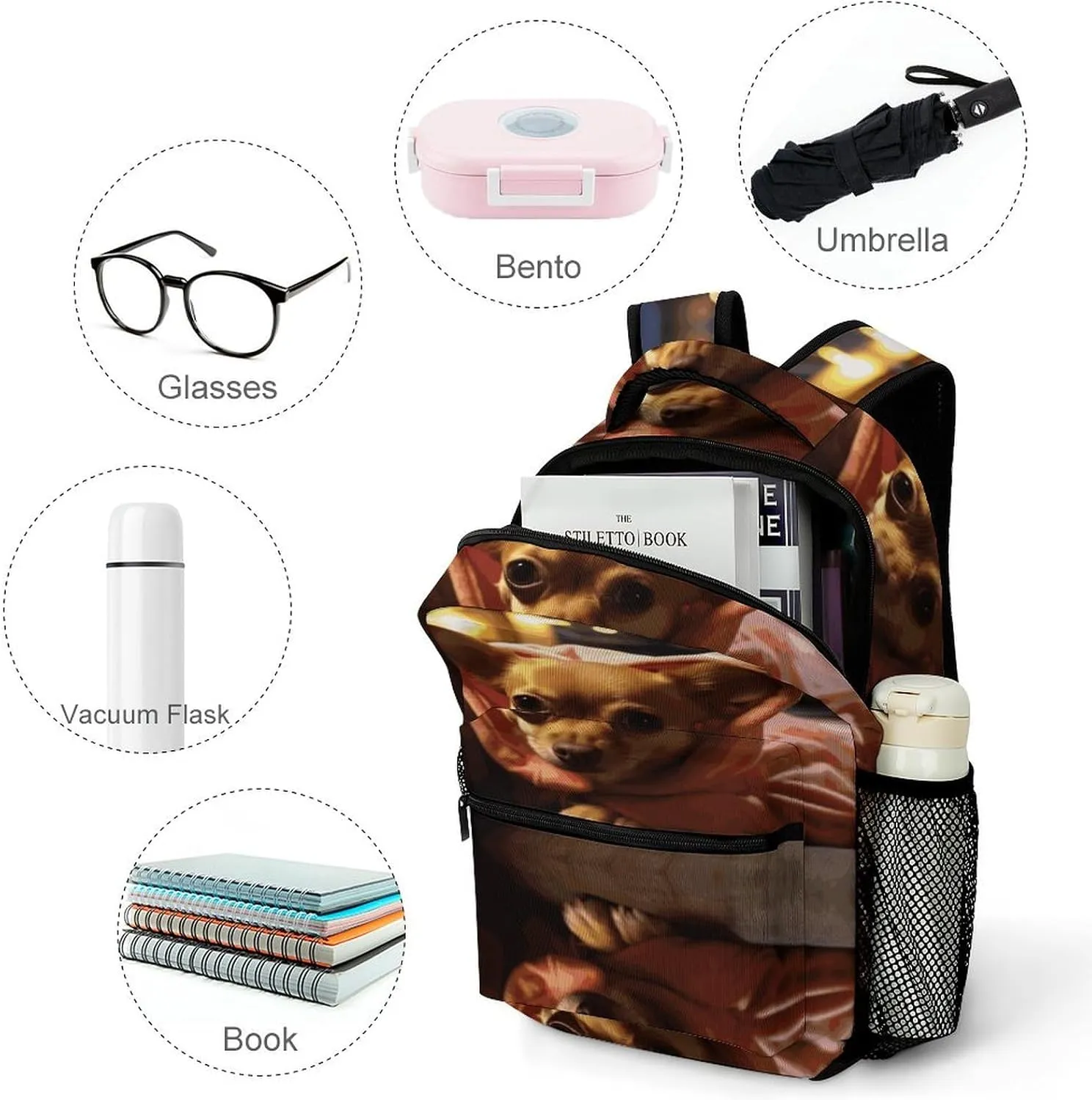 Small Backpacks Personalized Depressed Chihuahua Printing Travel Bag Lightweight Travel Backpack For Women Men