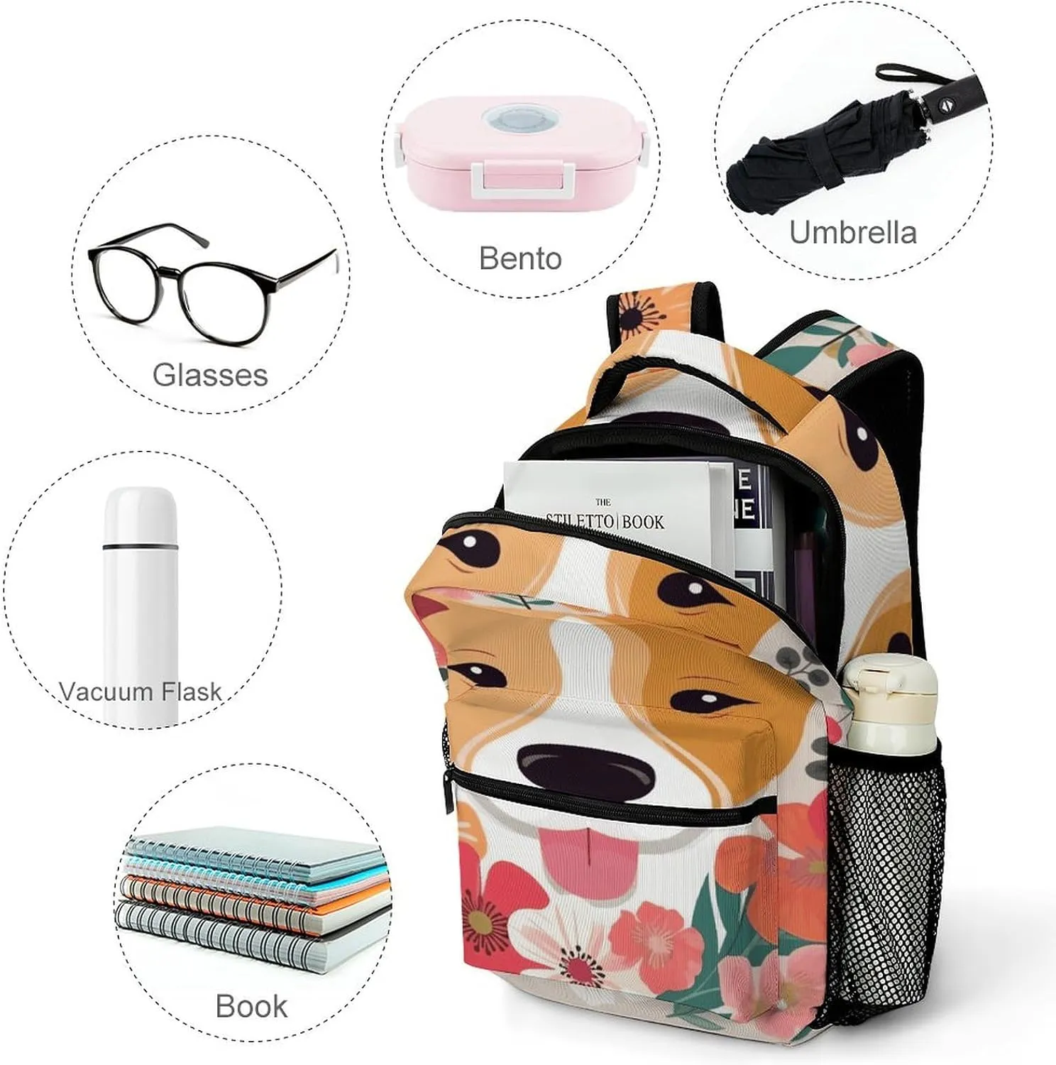 Small Backpacks Personalized Dog Florals Printing Travel Bag Lightweight Travel Backpack For Women Men