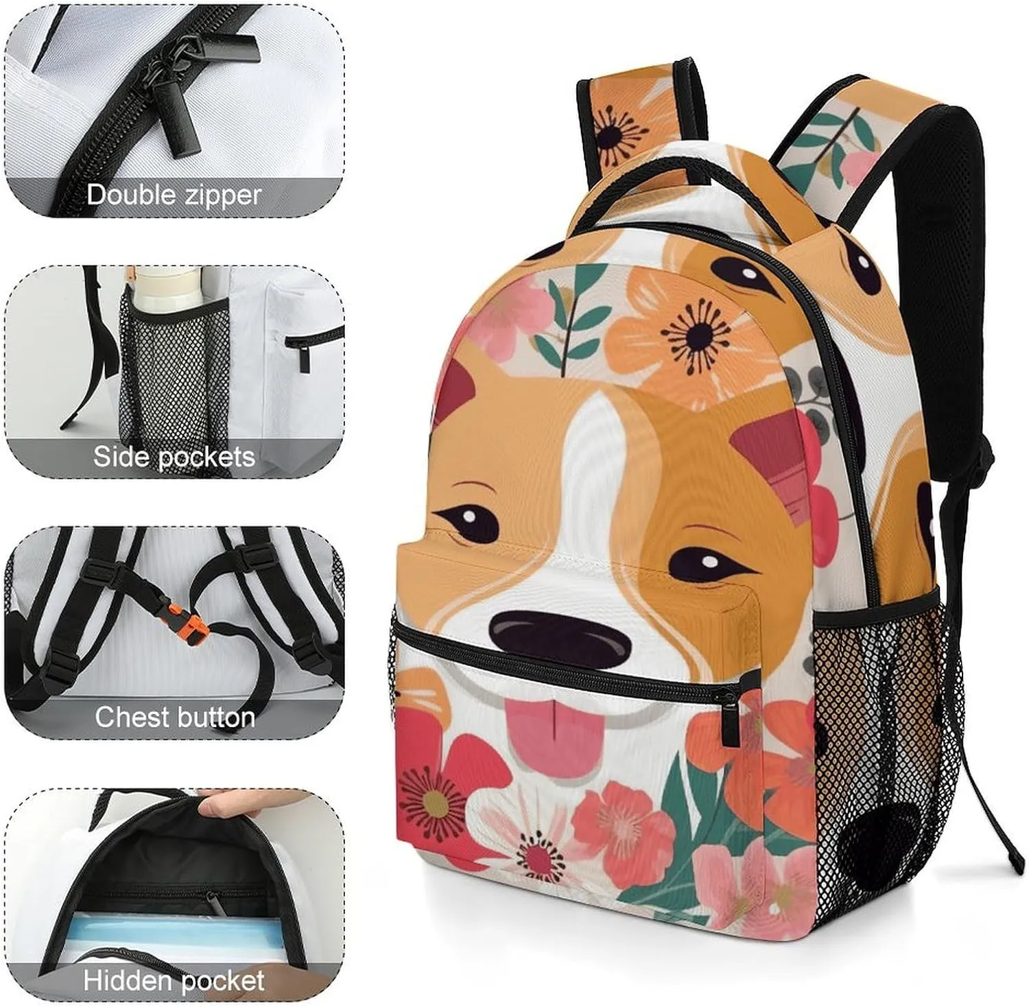 Small Backpacks Personalized Dog Florals Printing Travel Bag Lightweight Travel Backpack For Women Men