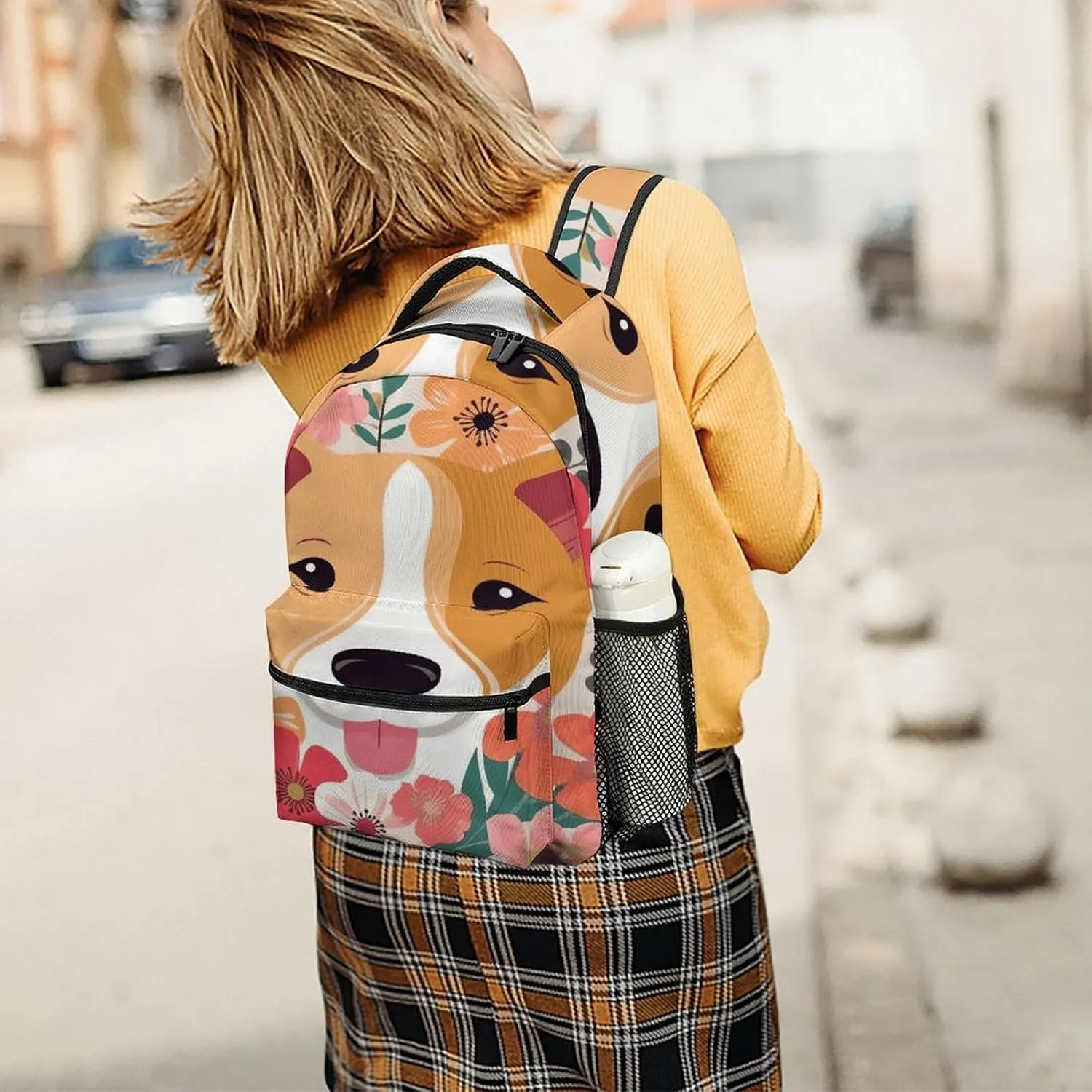 Small Backpacks Personalized Dog Florals Printing Travel Bag Lightweight Travel Backpack For Women Men