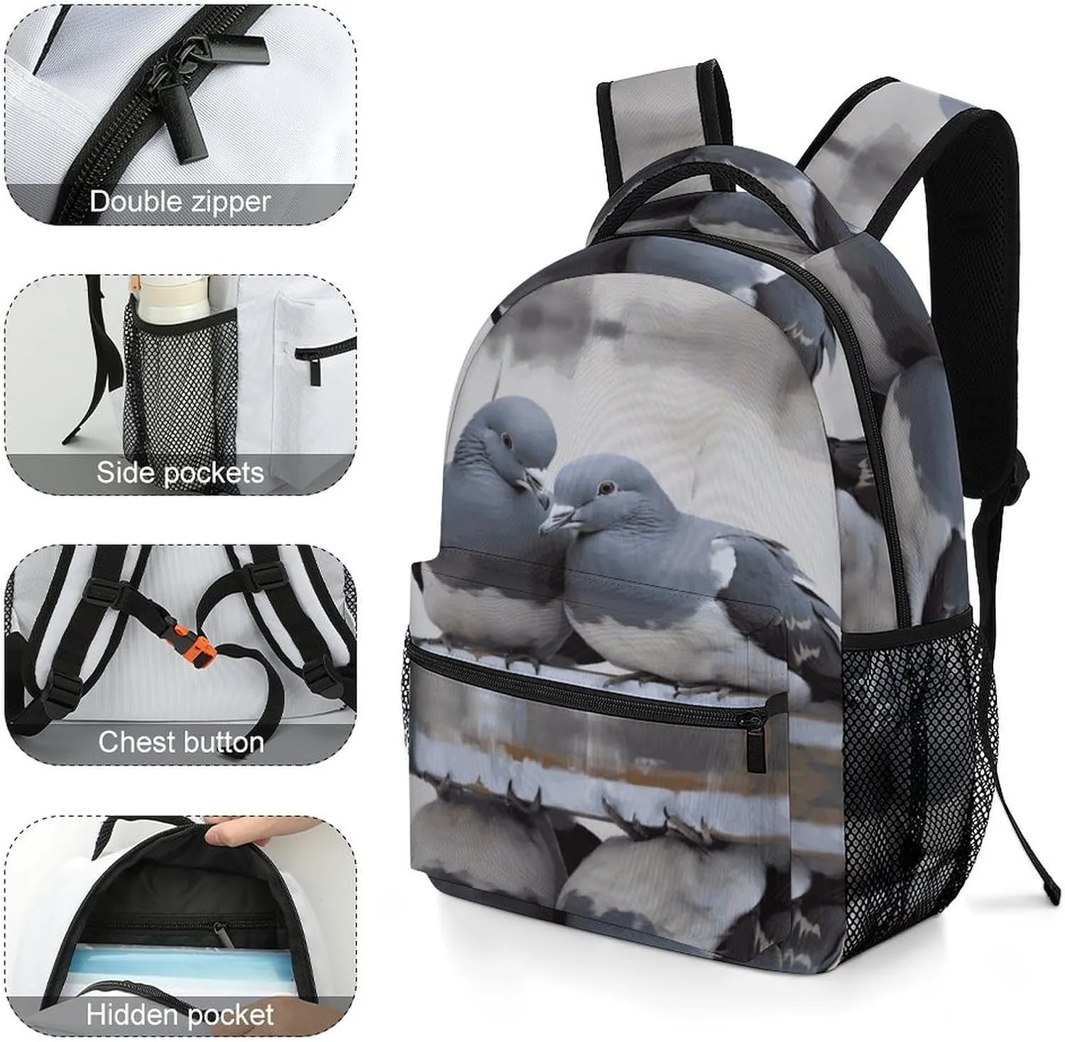 Small Backpacks Personalized Doves Printing Travel Bag Lightweight Travel Backpack For Women Men