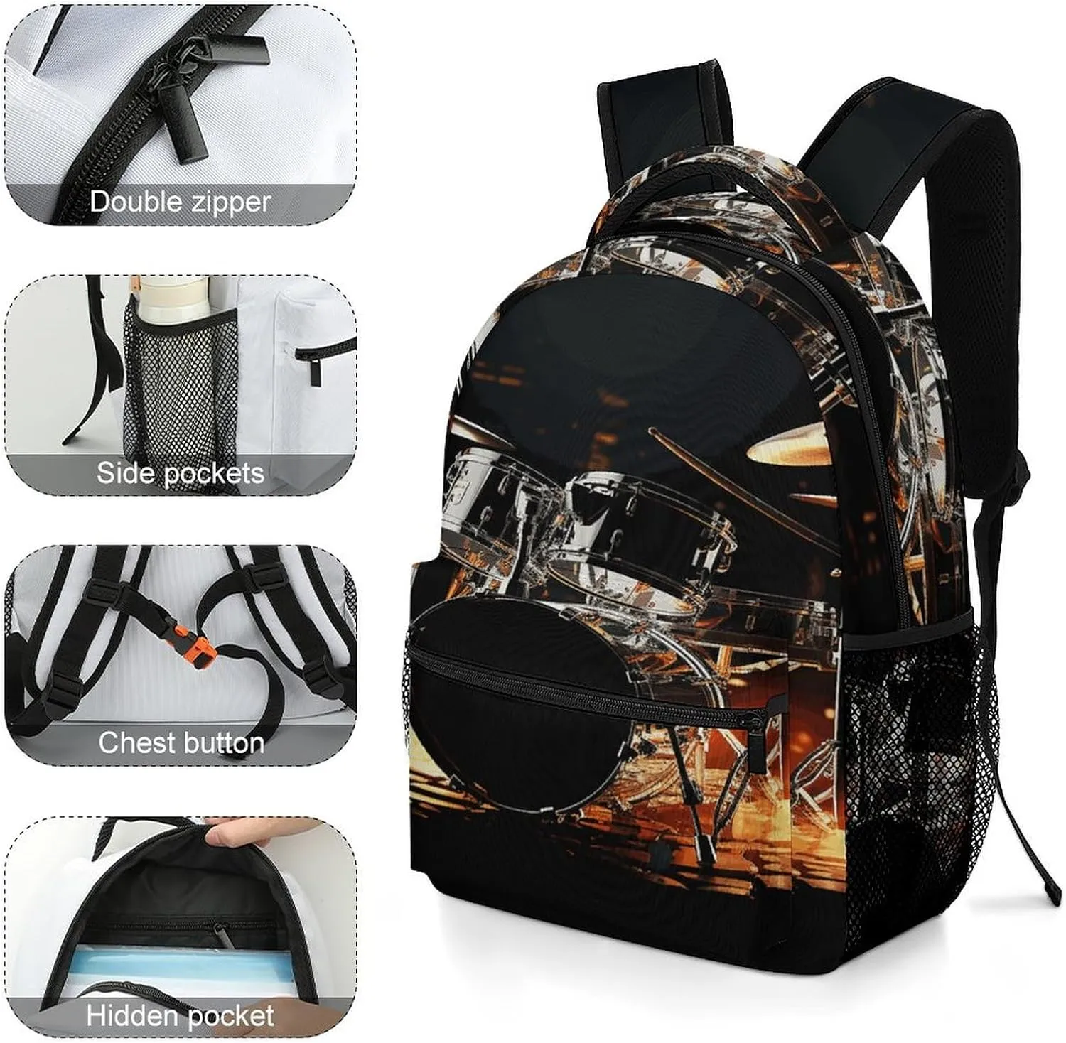 Small Backpacks Personalized Drummer Printing Travel Bag Lightweight Travel Backpack For Women Men