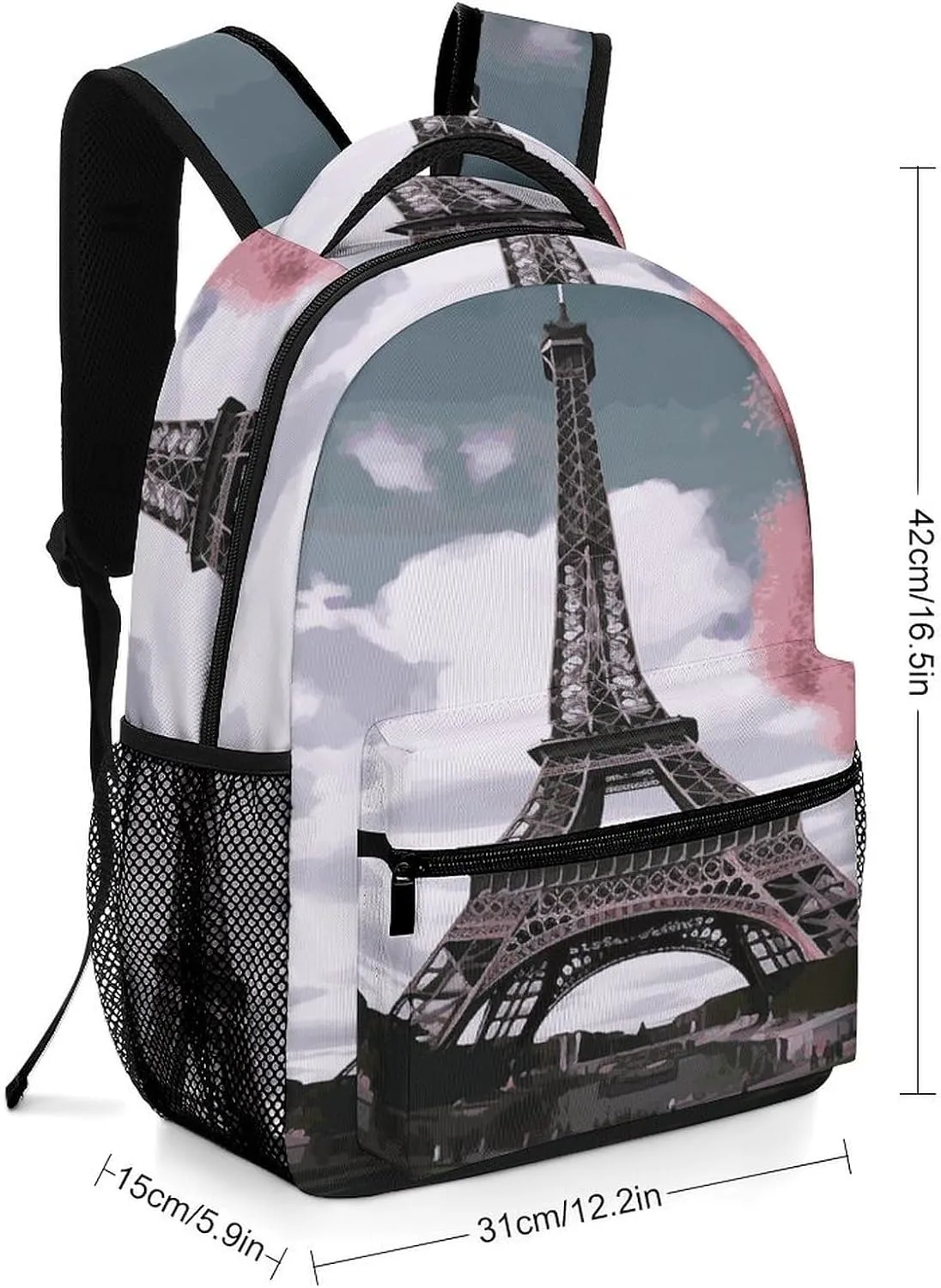 Small Backpacks Personalized Eiffel Tower Printing Travel Bag Lightweight Travel Backpack For Women Men