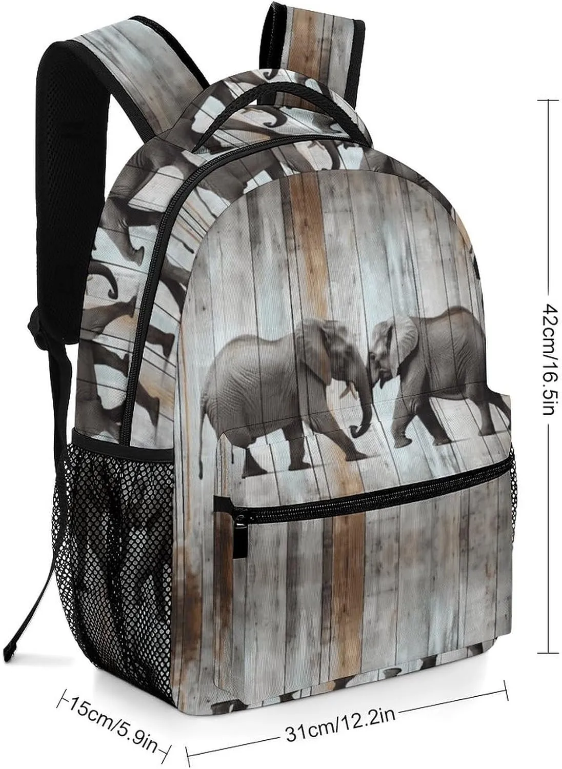 Small Backpacks Personalized Elephant on Wood Printing Travel Bag Lightweight Travel Backpack For Women Men