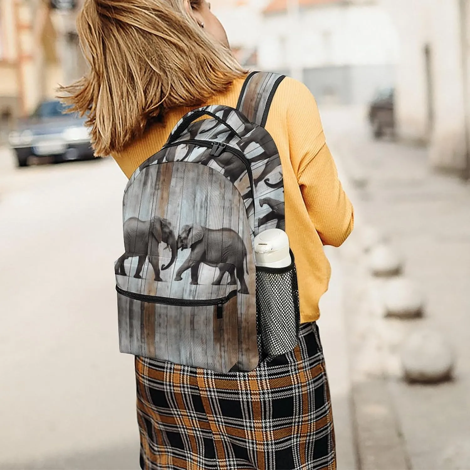 Small Backpacks Personalized Elephant on Wood Printing Travel Bag Lightweight Travel Backpack For Women Men