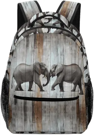 Small Backpacks Personalized Elephant on Wood Printing Travel Bag Lightweight Travel Backpack For Women Men
