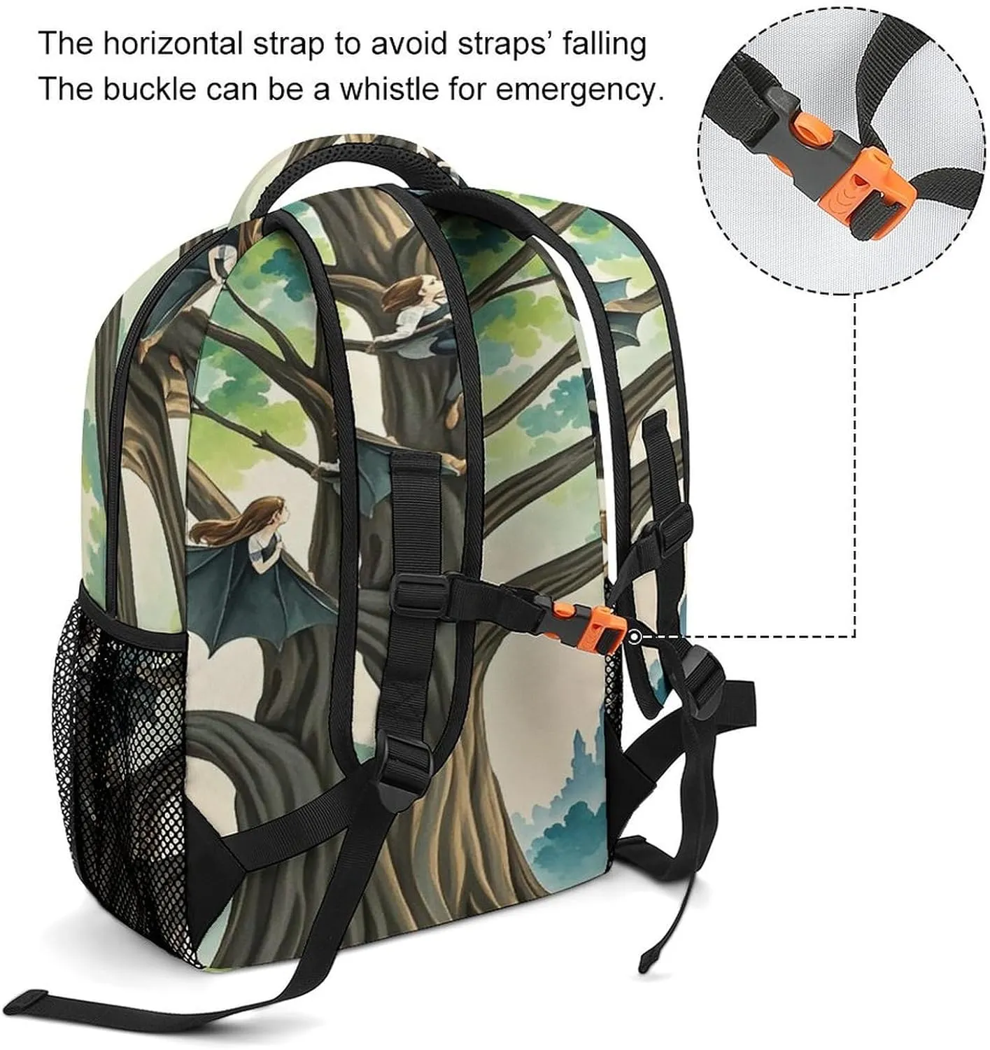 Small Backpacks Personalized Fairy on The Bat Printing Travel Bag Lightweight Travel Backpack For Women Men