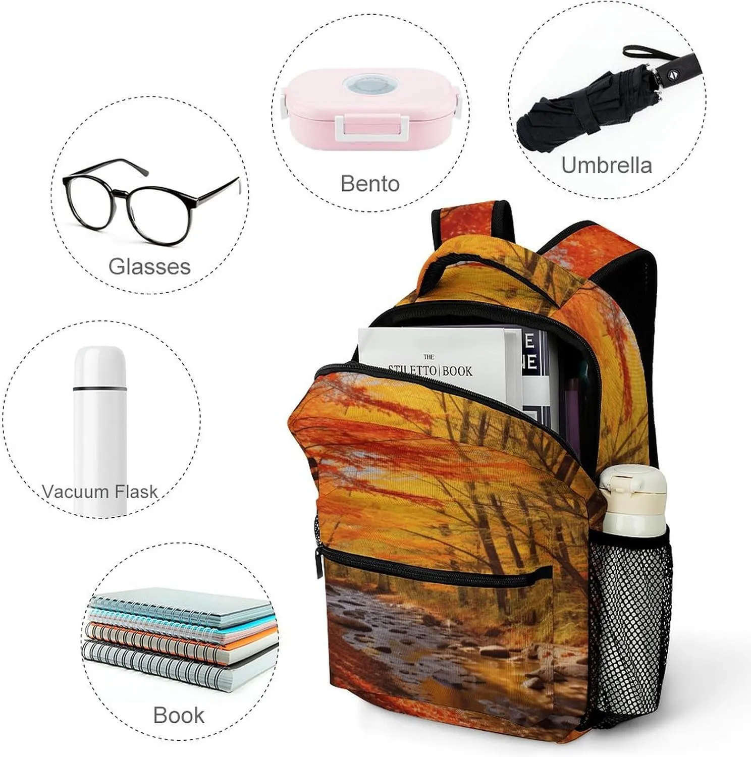 Small Backpacks Personalized Fall Foliage Printing Travel Bag Lightweight Travel Backpack For Women Men