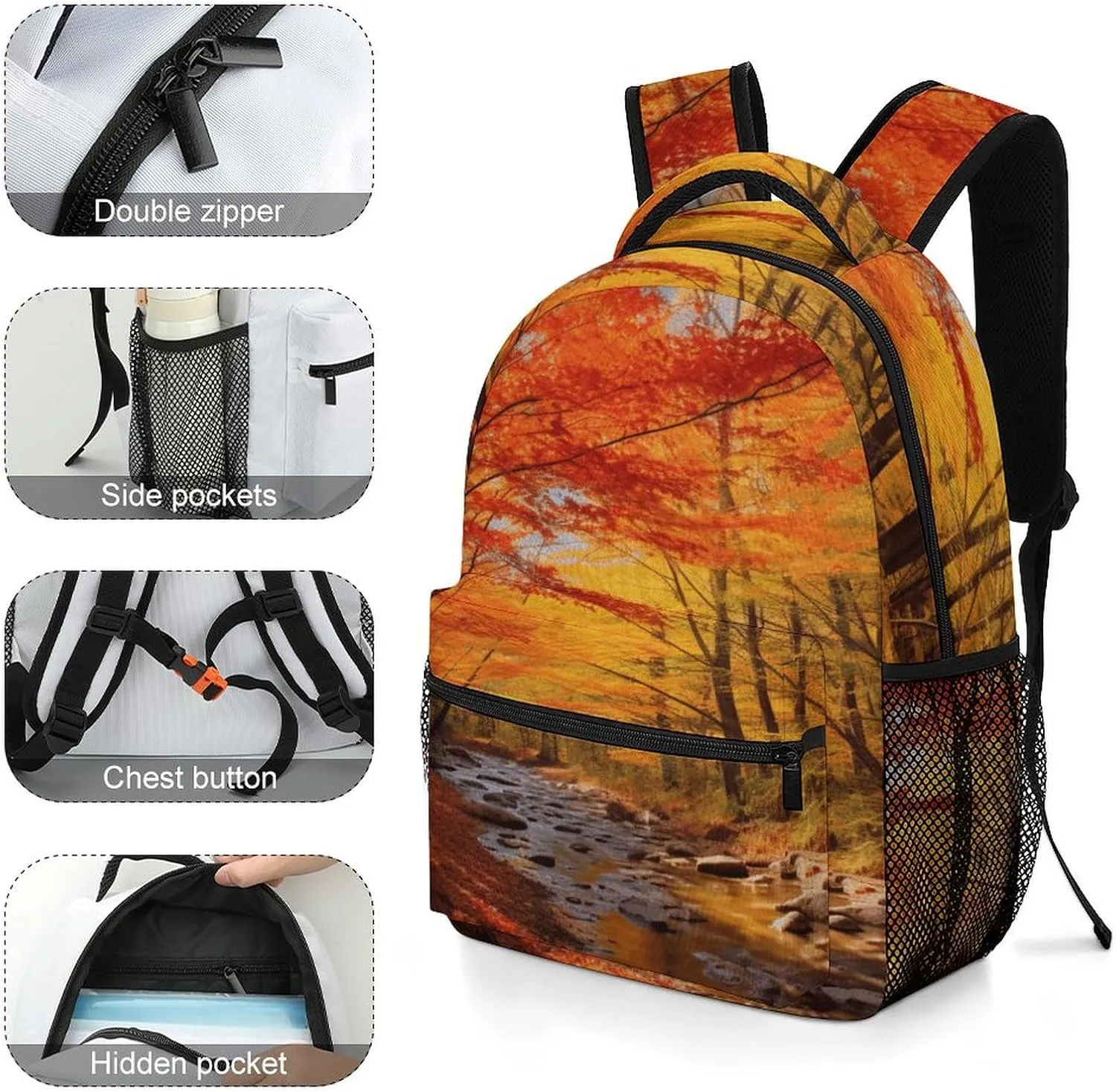 Small Backpacks Personalized Fall Foliage Printing Travel Bag Lightweight Travel Backpack For Women Men