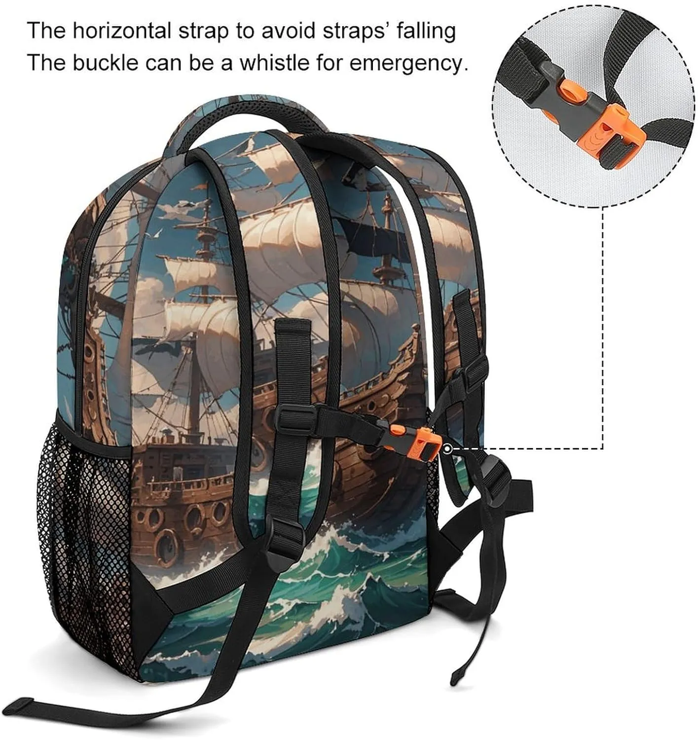 Small Backpacks Personalized Fantasy Pirate Ship Printing Travel Bag Lightweight Travel Backpack For Women Men