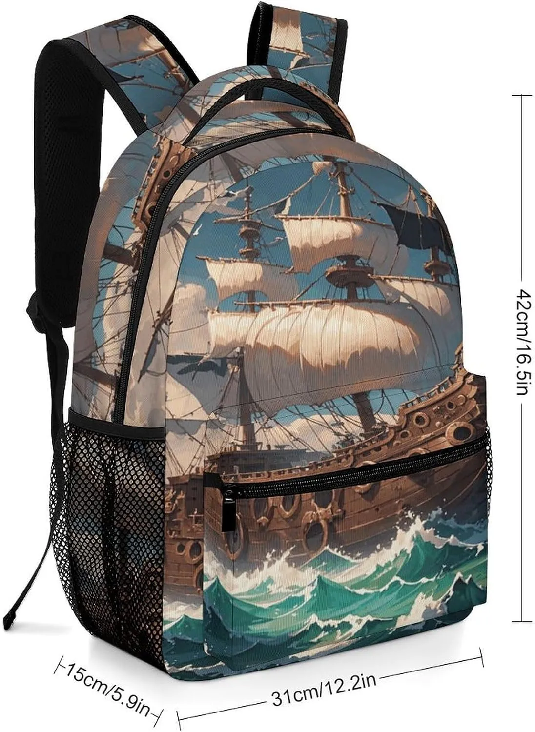 Small Backpacks Personalized Fantasy Pirate Ship Printing Travel Bag Lightweight Travel Backpack For Women Men