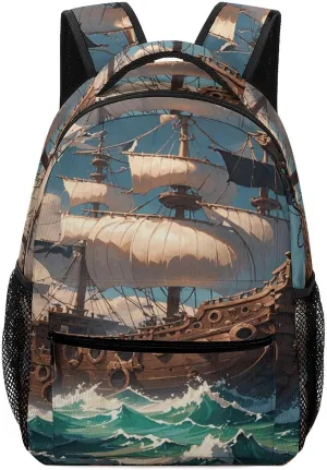 Small Backpacks Personalized Fantasy Pirate Ship Printing Travel Bag Lightweight Travel Backpack For Women Men