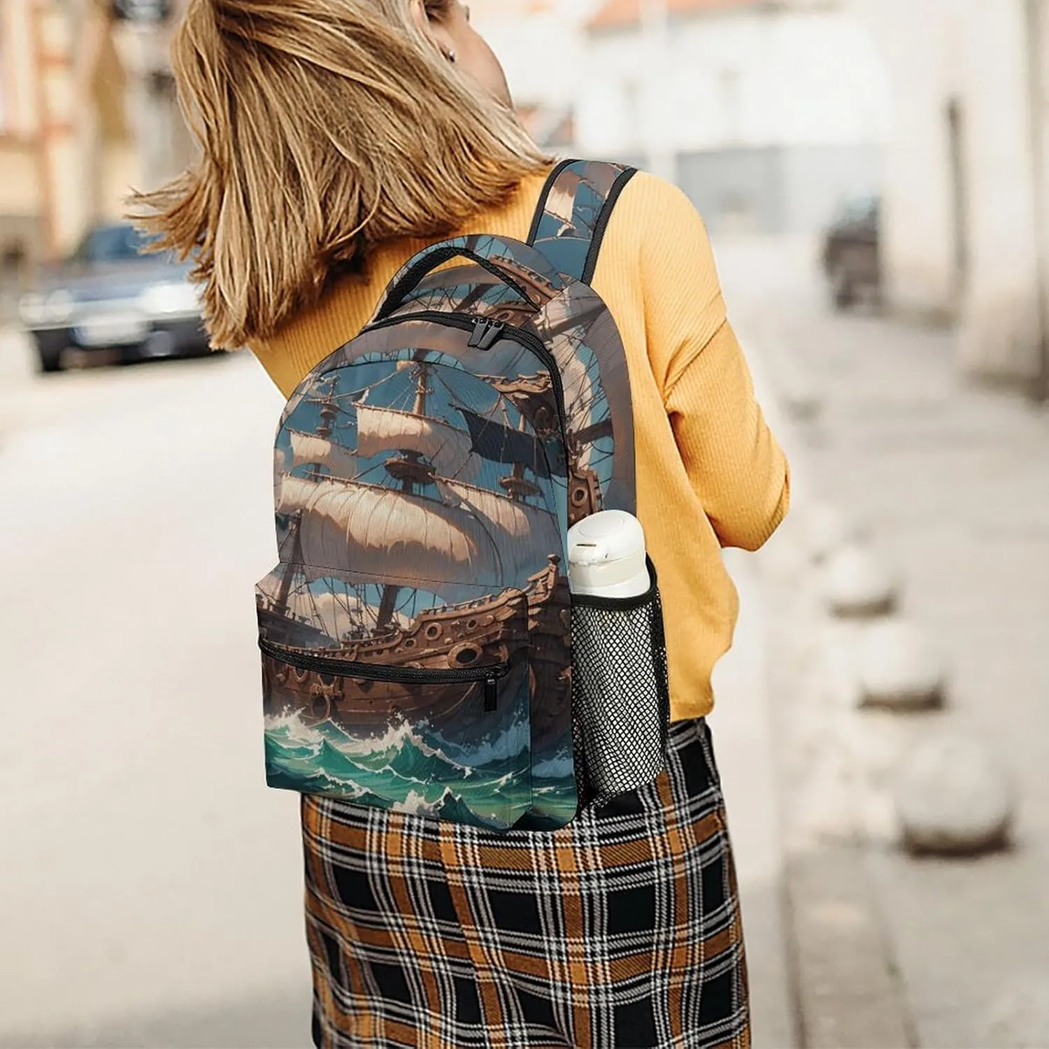 Small Backpacks Personalized Fantasy Pirate Ship Printing Travel Bag Lightweight Travel Backpack For Women Men
