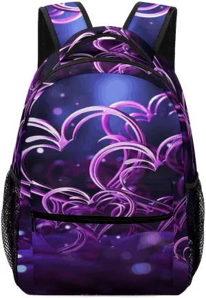 Small Backpacks Personalized Fashional Purple Hearts Printing Travel Bag Lightweight Travel Backpack For Women Men