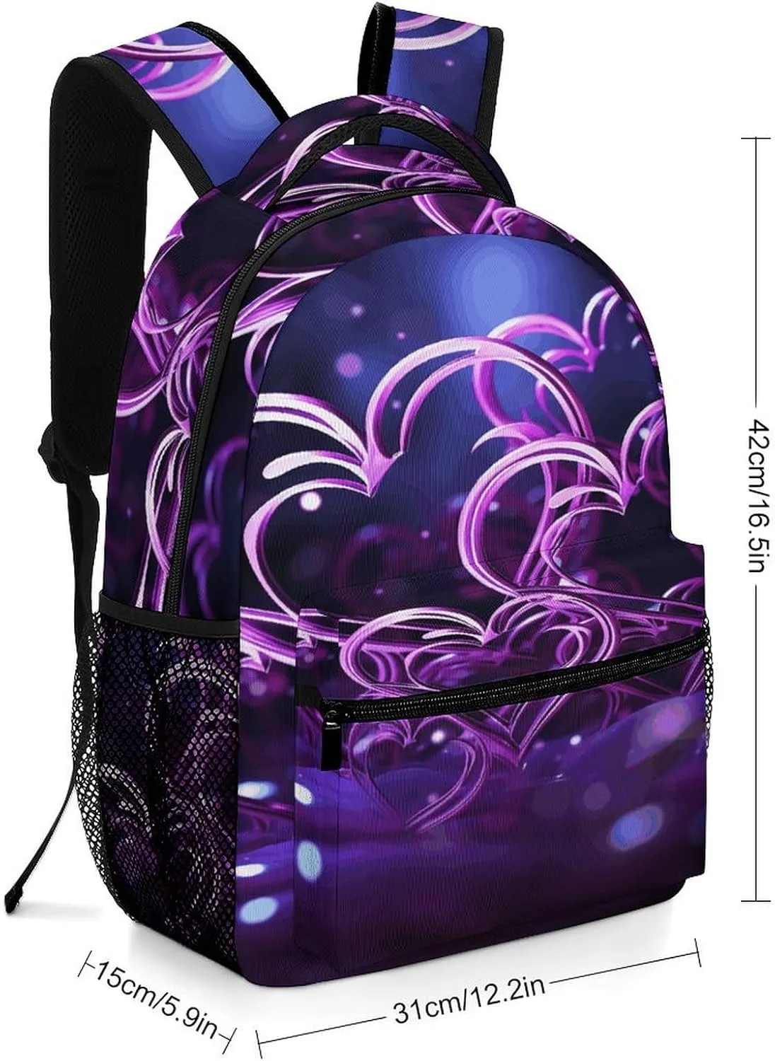 Small Backpacks Personalized Fashional Purple Hearts Printing Travel Bag Lightweight Travel Backpack For Women Men