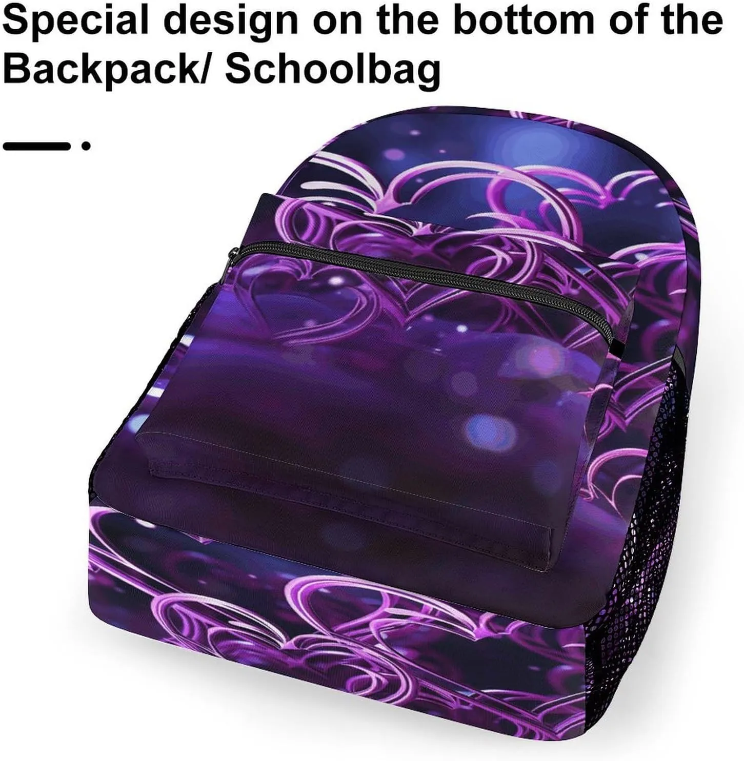 Small Backpacks Personalized Fashional Purple Hearts Printing Travel Bag Lightweight Travel Backpack For Women Men