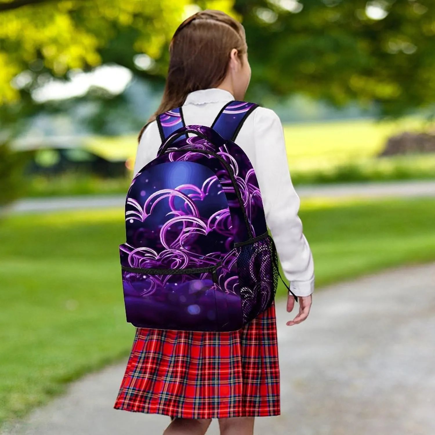 Small Backpacks Personalized Fashional Purple Hearts Printing Travel Bag Lightweight Travel Backpack For Women Men