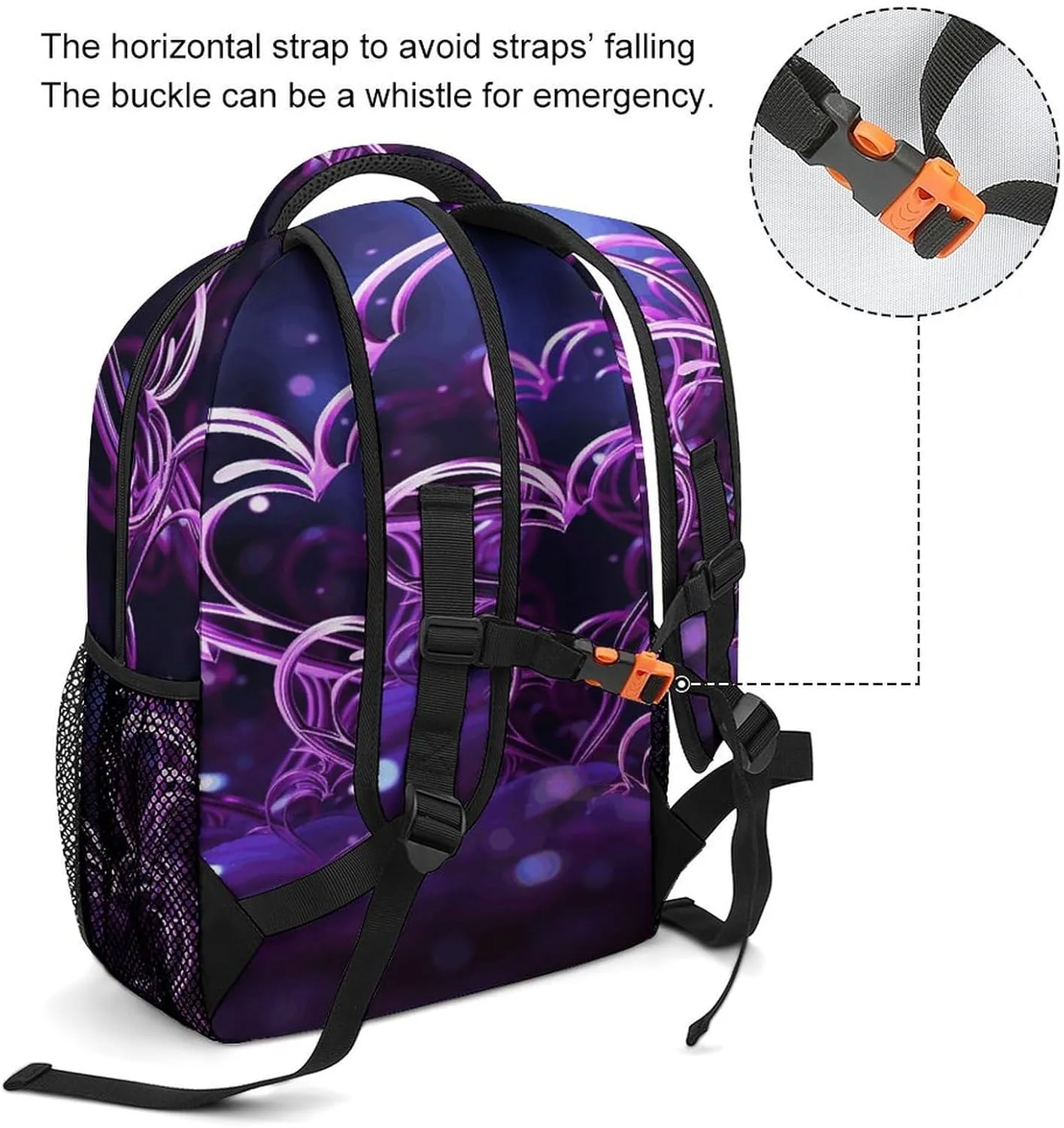 Small Backpacks Personalized Fashional Purple Hearts Printing Travel Bag Lightweight Travel Backpack For Women Men