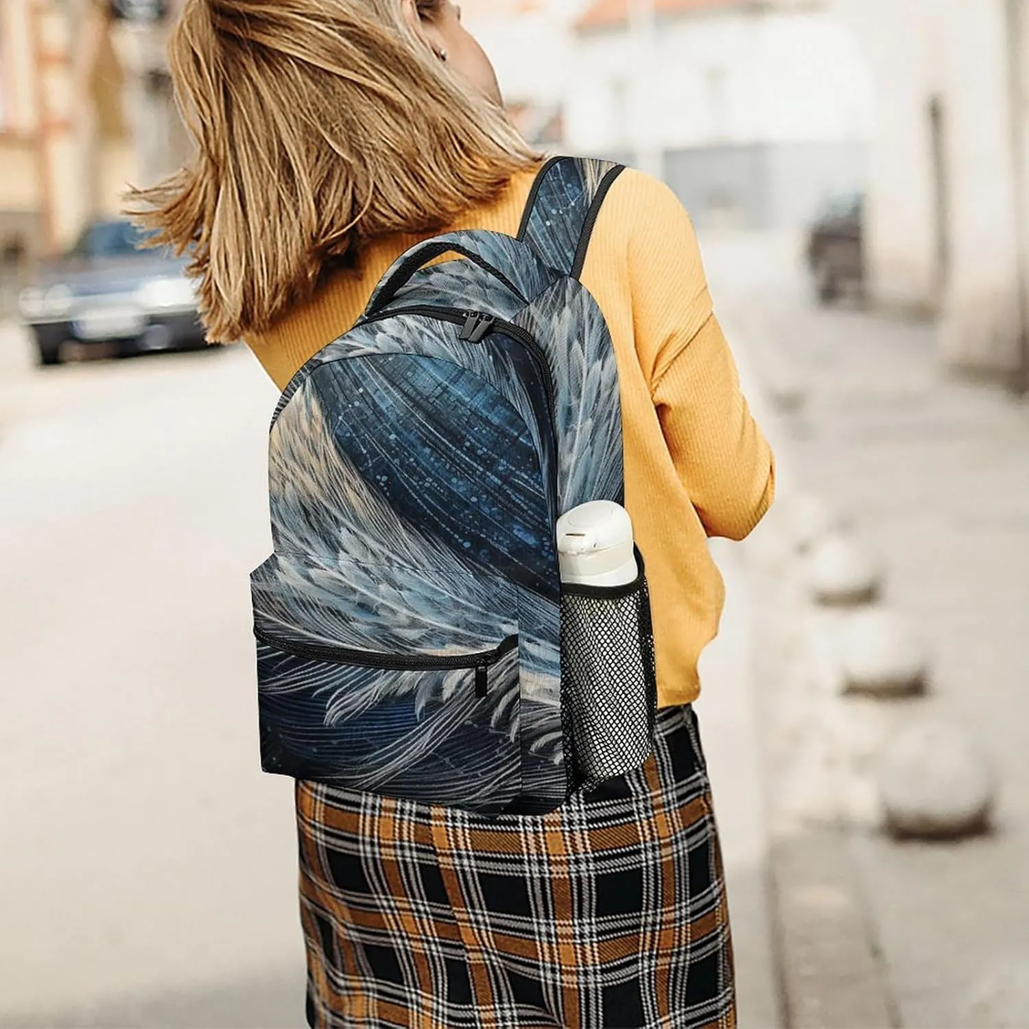 Small Backpacks Personalized Feather Shape Printing Travel Bag Lightweight Travel Backpack For Women Men