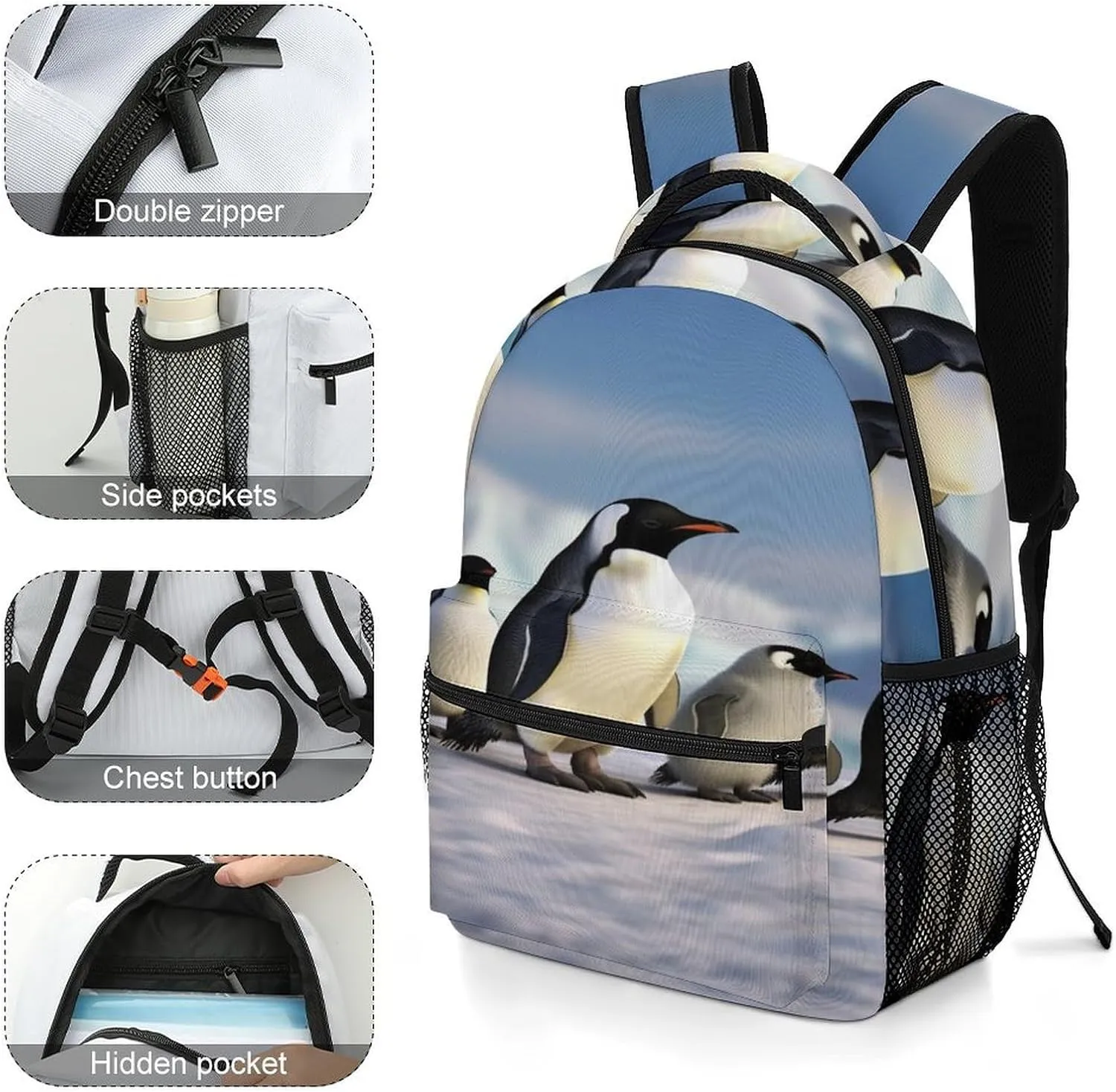 Small Backpacks Personalized Five Penguins Printing Travel Bag Lightweight Travel Backpack For Women Men
