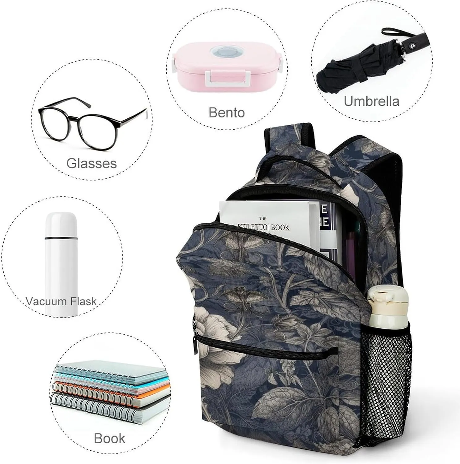 Small Backpacks Personalized Floral Print Printing Travel Bag Lightweight Travel Backpack For Women Men