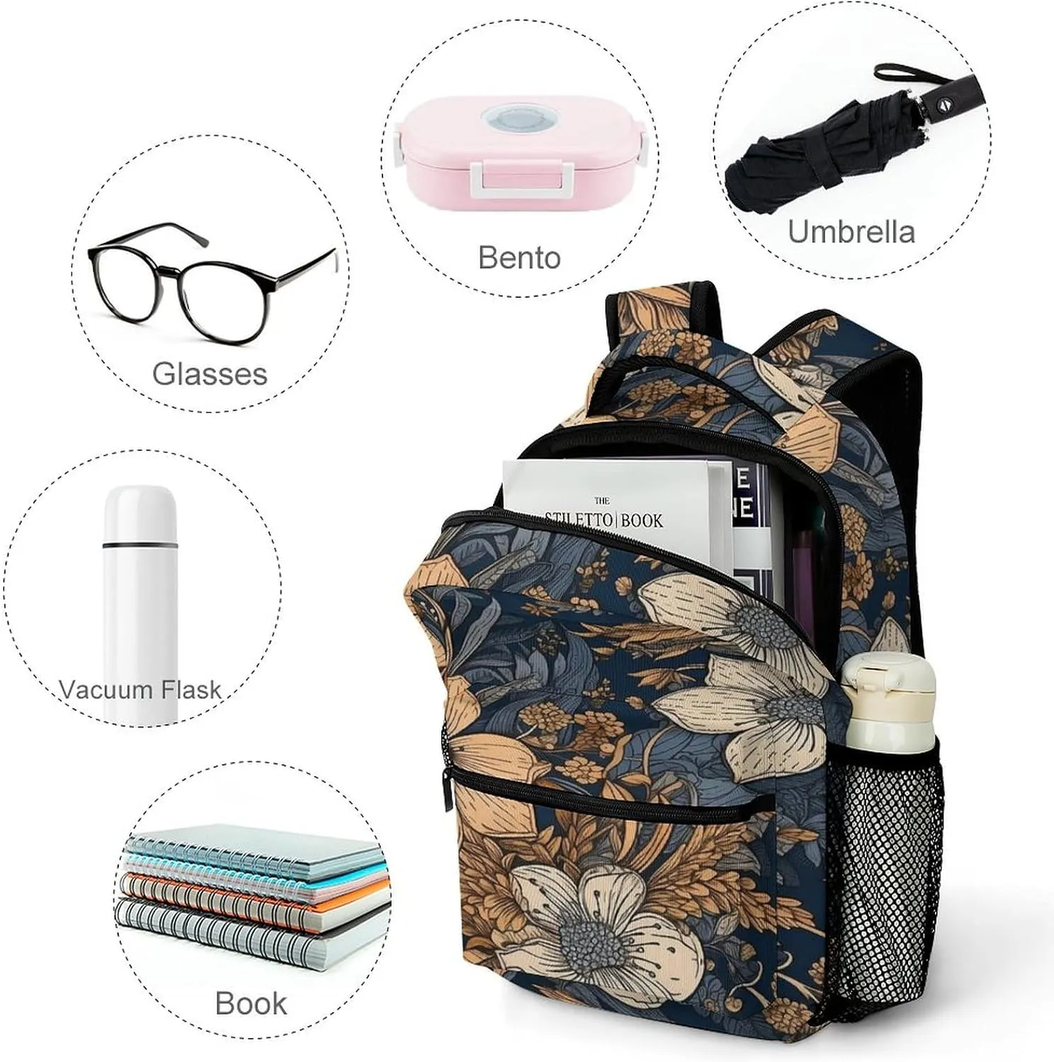 Small Backpacks Personalized Flowers And Leaves Printing Travel Bag Lightweight Travel Backpack For Women Men