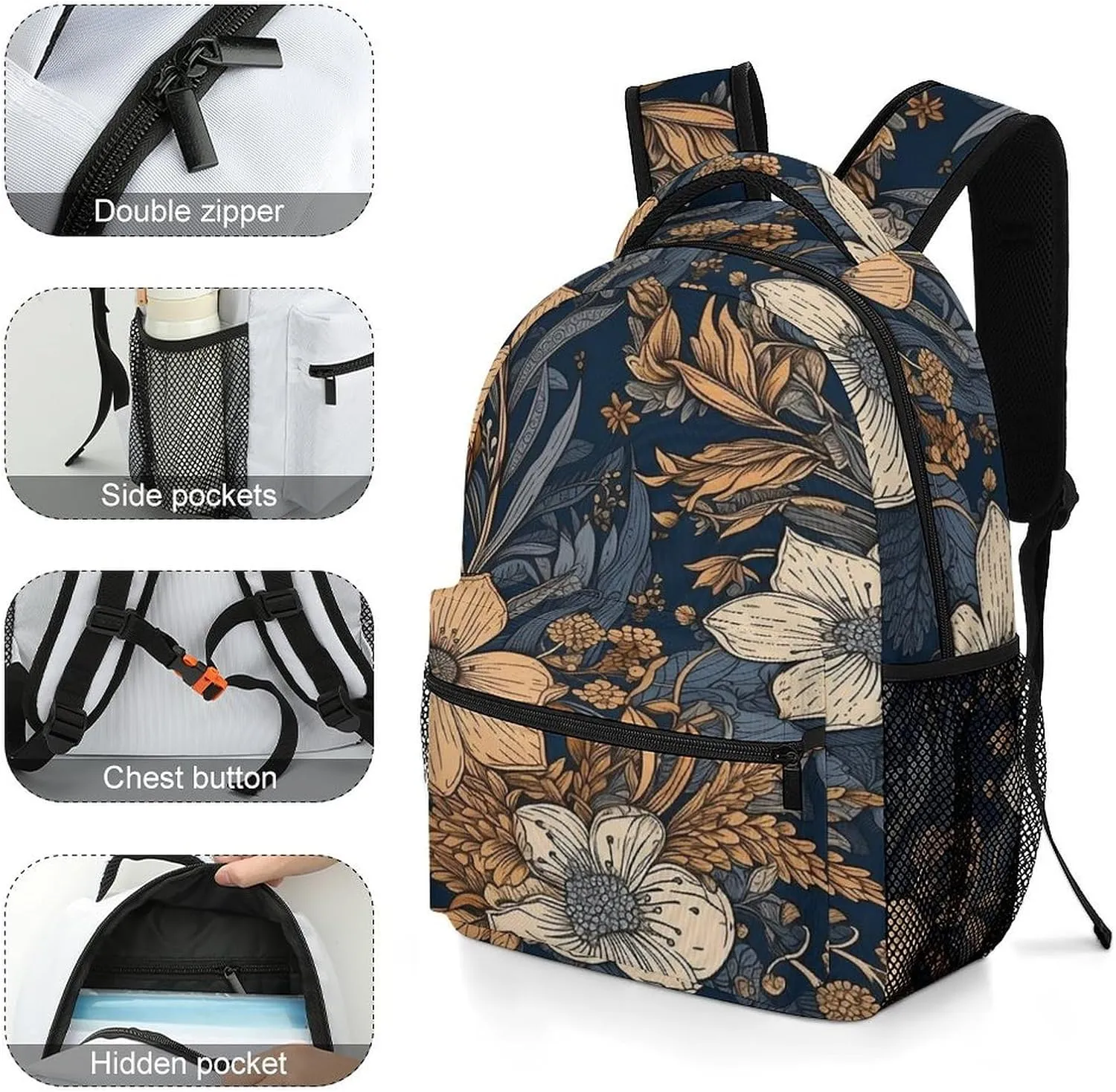 Small Backpacks Personalized Flowers And Leaves Printing Travel Bag Lightweight Travel Backpack For Women Men