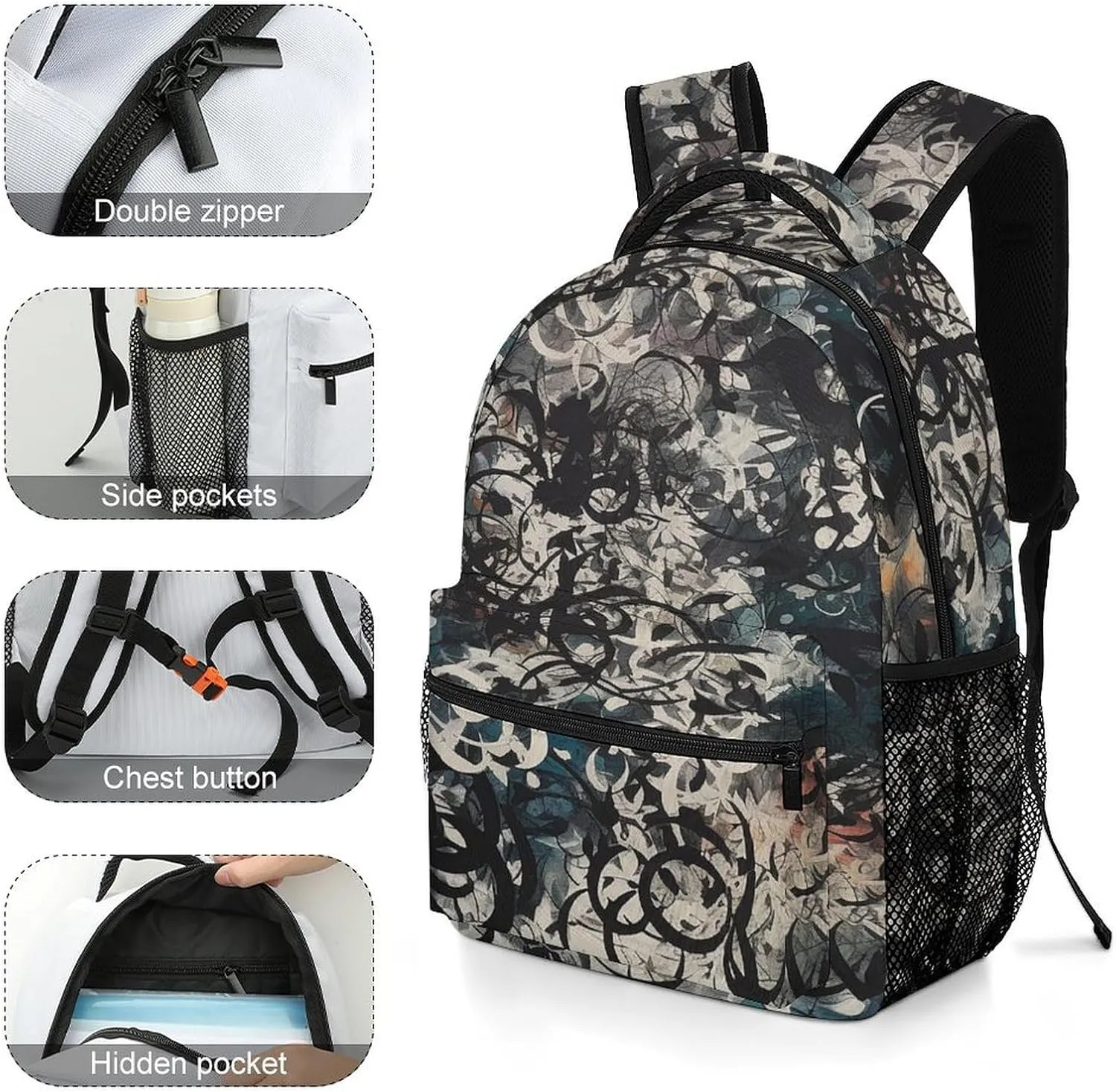 Small Backpacks Personalized Flowers And Swirls Printing Travel Bag Lightweight Travel Backpack For Women Men
