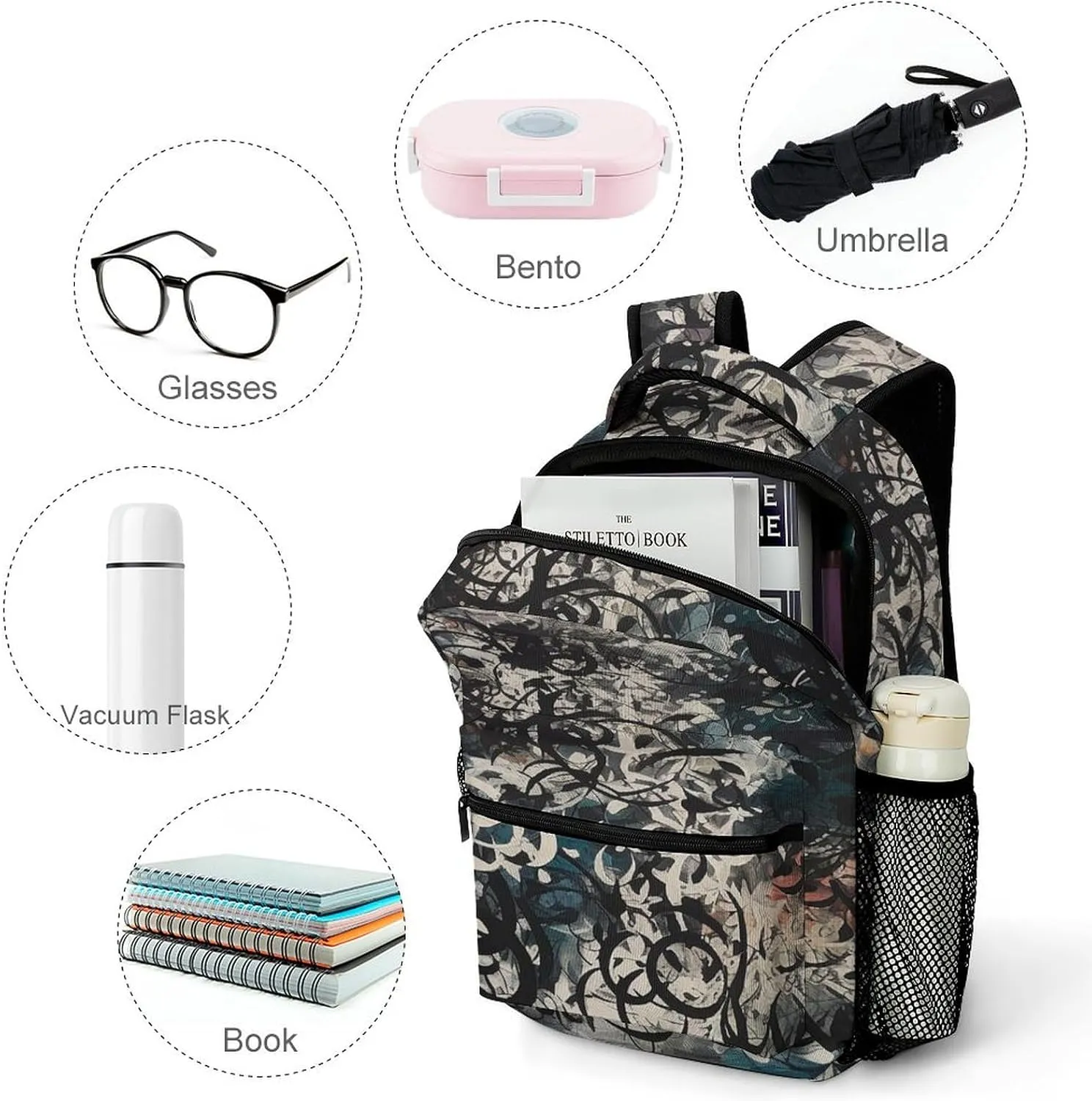 Small Backpacks Personalized Flowers And Swirls Printing Travel Bag Lightweight Travel Backpack For Women Men