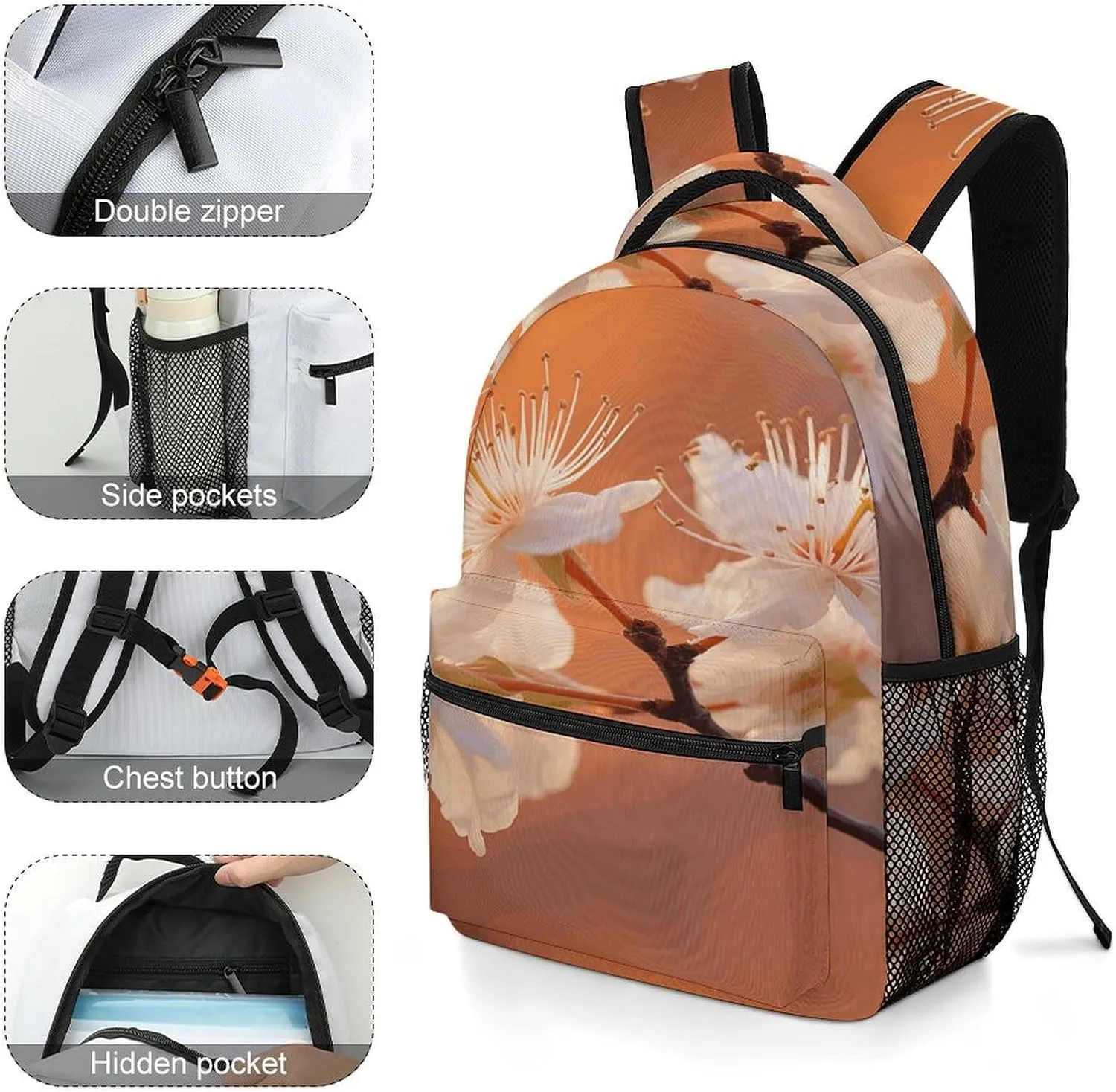 Small Backpacks Personalized Flowers Under Orange Light Printing Travel Bag Lightweight Travel Backpack For Women Men