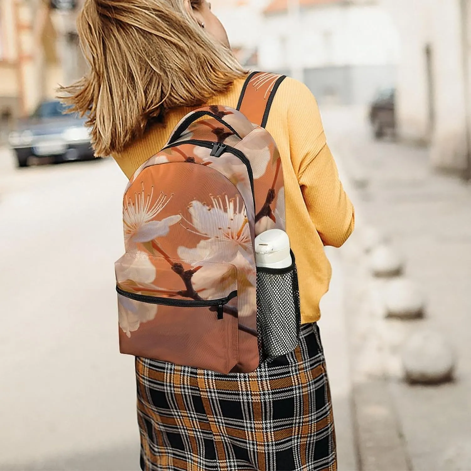 Small Backpacks Personalized Flowers Under Orange Light Printing Travel Bag Lightweight Travel Backpack For Women Men