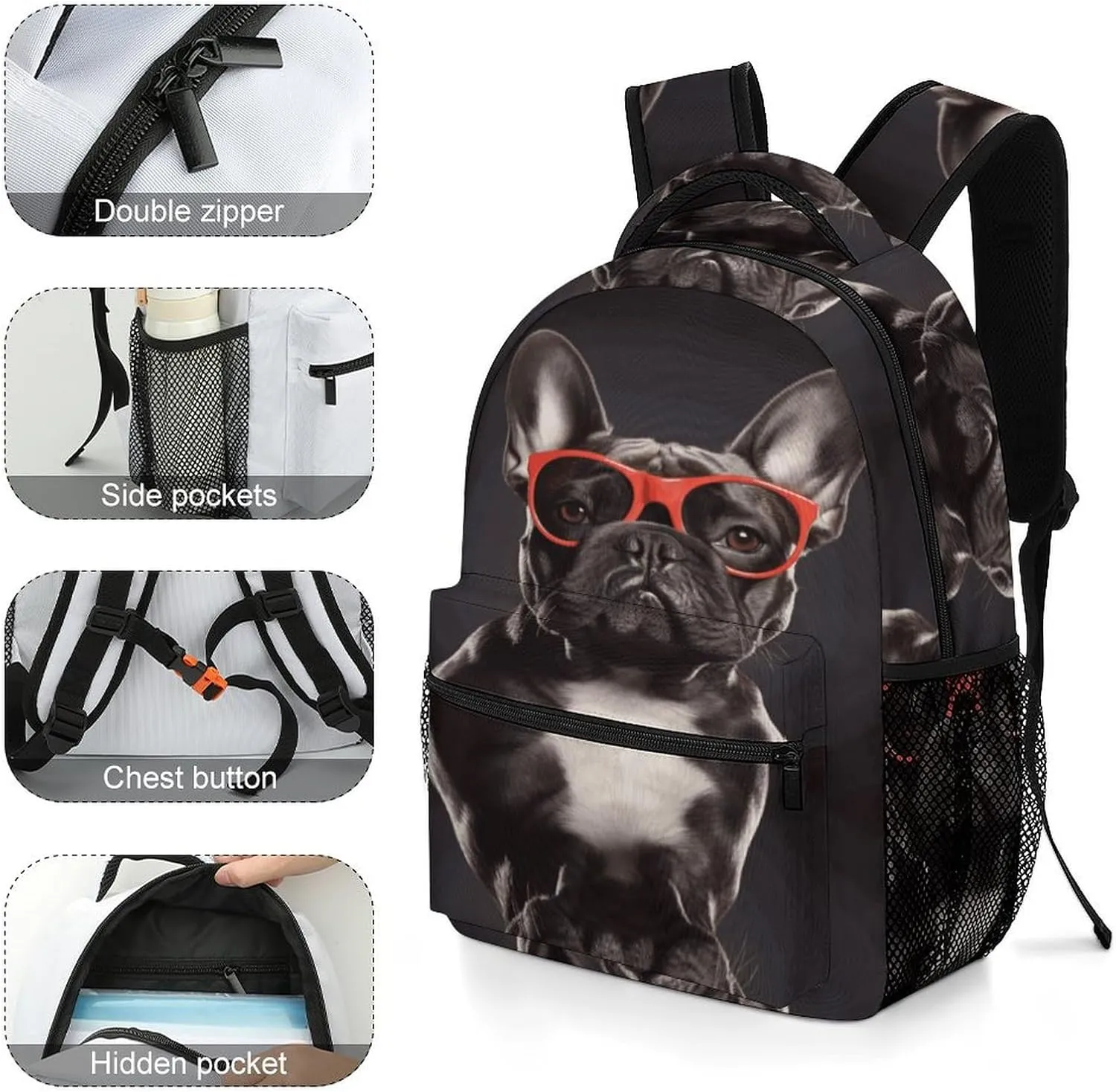 Small Backpacks Personalized French Bulldog Printing Travel Bag Lightweight Travel Backpack For Women Men