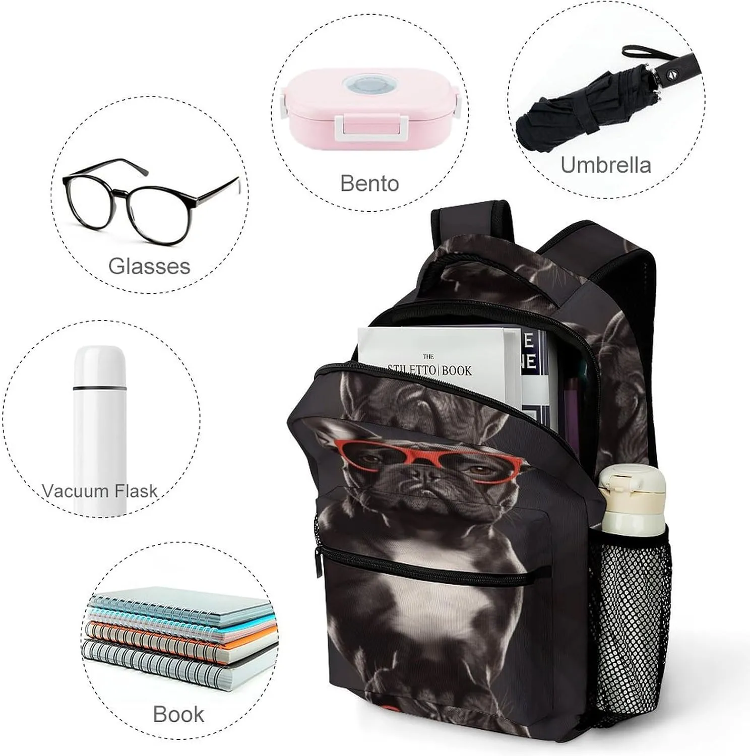 Small Backpacks Personalized French Bulldog Printing Travel Bag Lightweight Travel Backpack For Women Men
