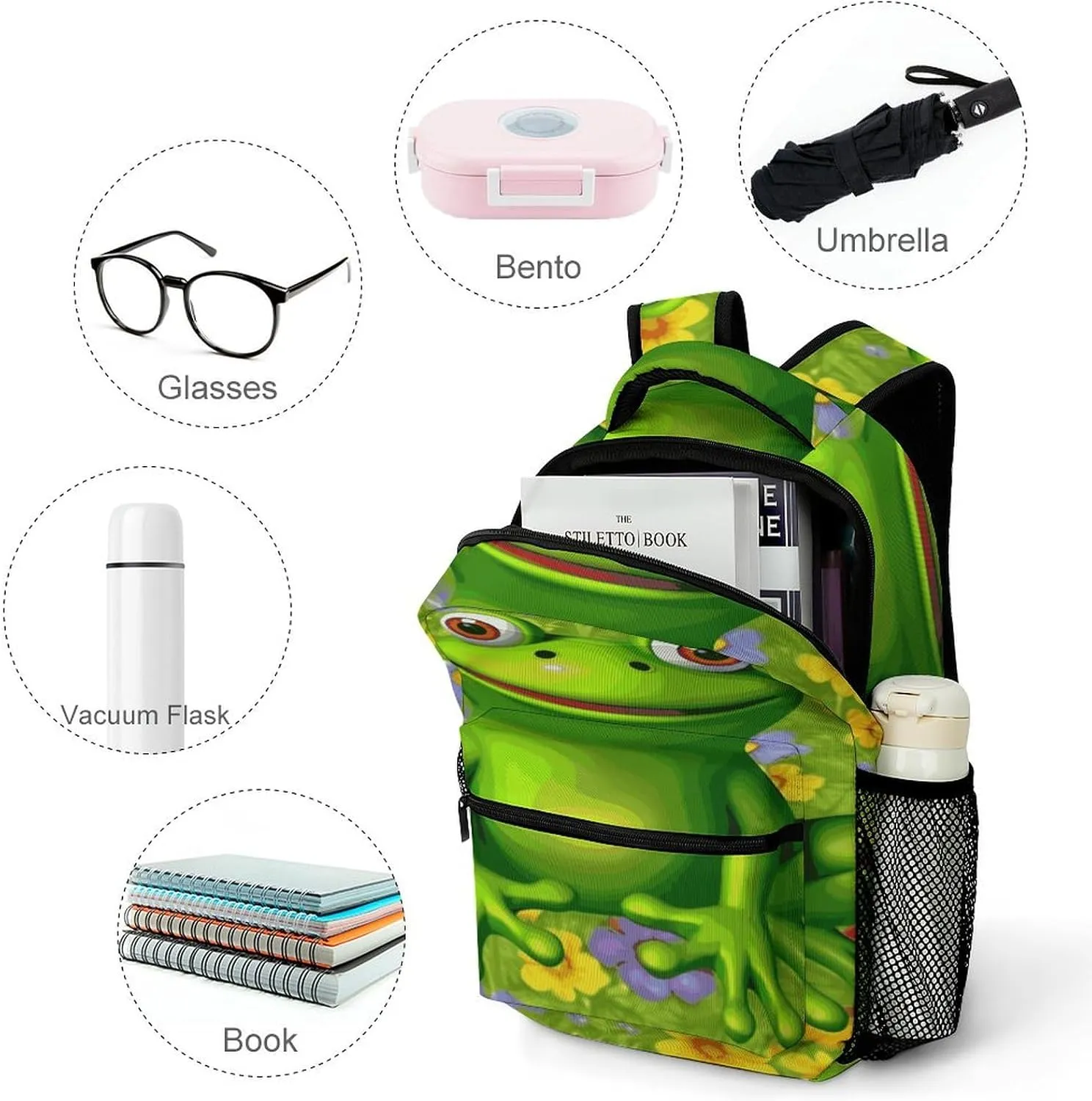 Small Backpacks Personalized Frog Printing Travel Bag Lightweight Travel Backpack For Women Men