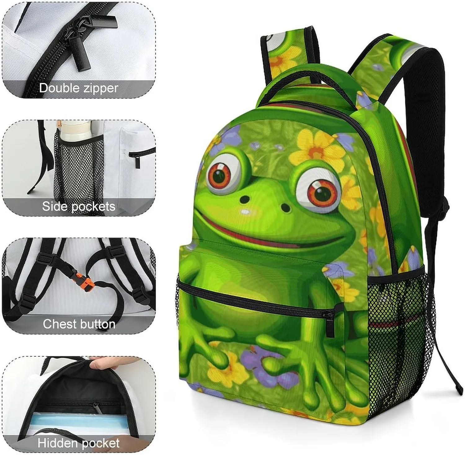 Small Backpacks Personalized Frog Printing Travel Bag Lightweight Travel Backpack For Women Men