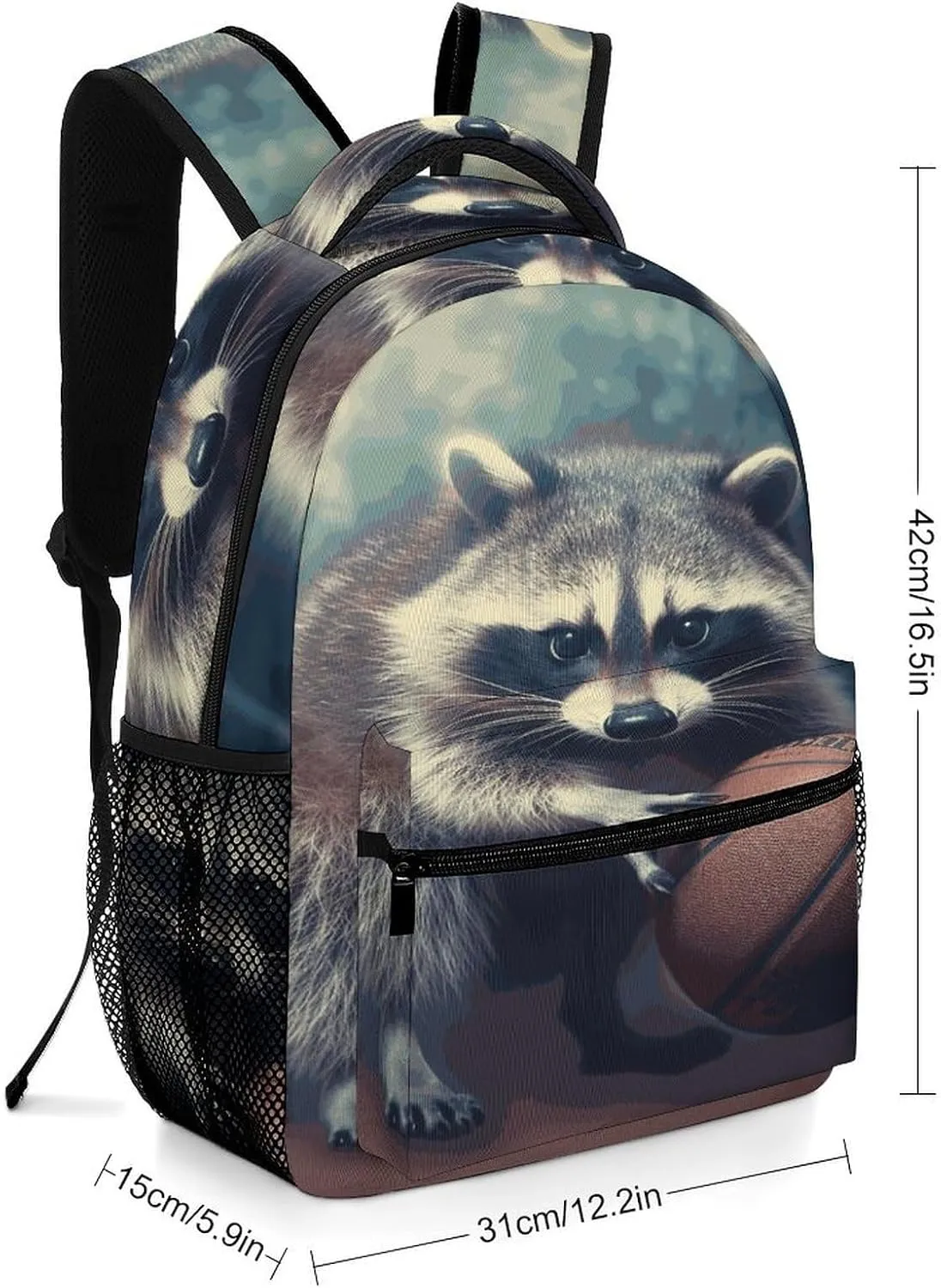 Small Backpacks Personalized Funny Raccoon Basketball Printing Travel Bag Lightweight Travel Backpack For Women Men