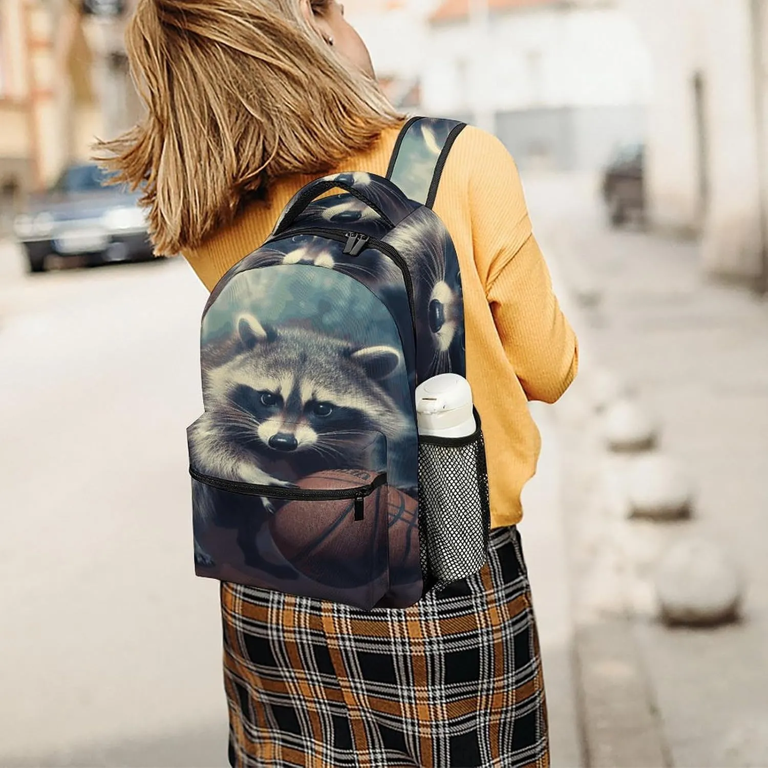 Small Backpacks Personalized Funny Raccoon Basketball Printing Travel Bag Lightweight Travel Backpack For Women Men
