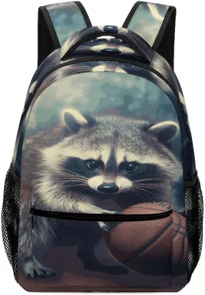 Small Backpacks Personalized Funny Raccoon Basketball Printing Travel Bag Lightweight Travel Backpack For Women Men
