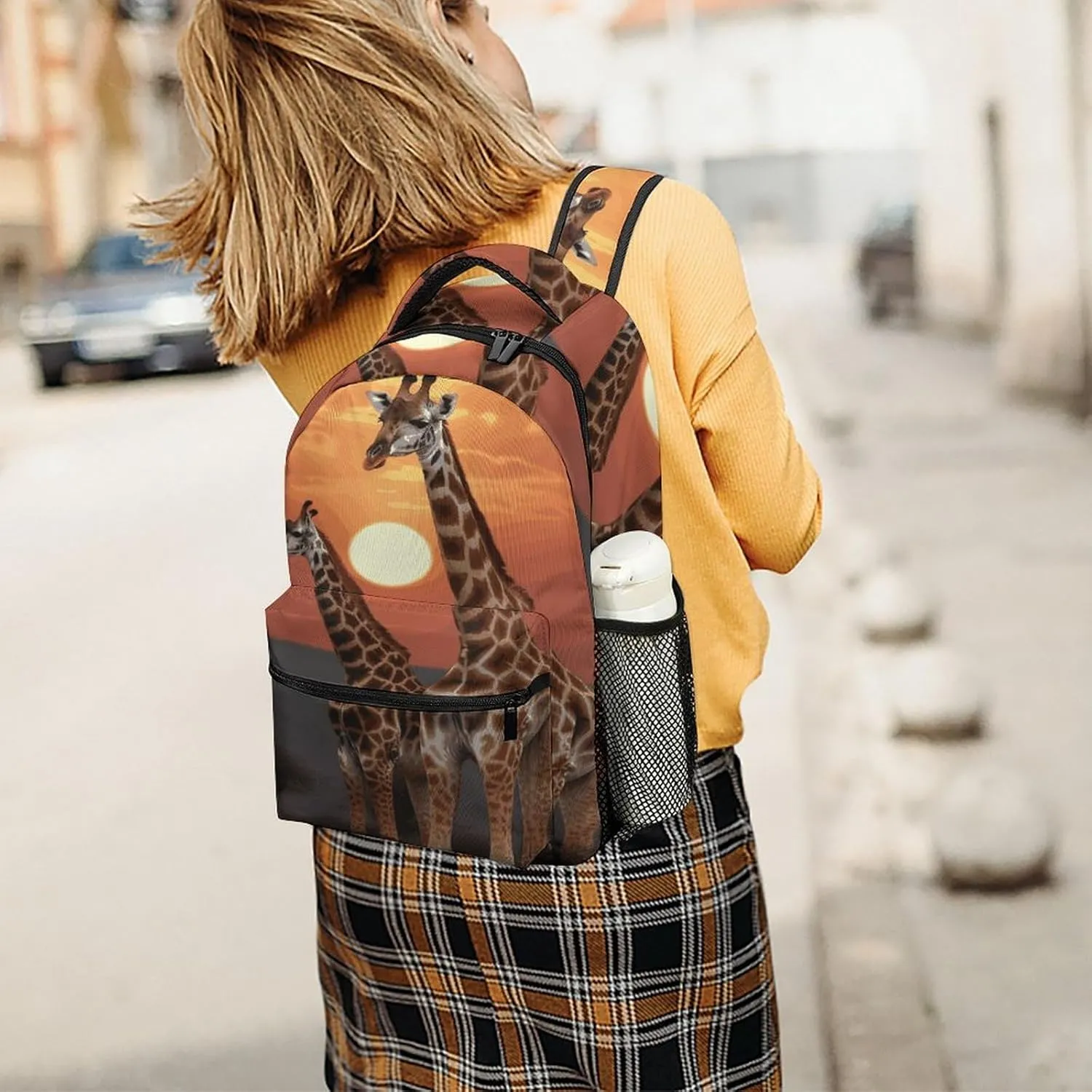 Small Backpacks Personalized Giraffe at Sunset Printing Travel Bag Lightweight Travel Backpack For Women Men