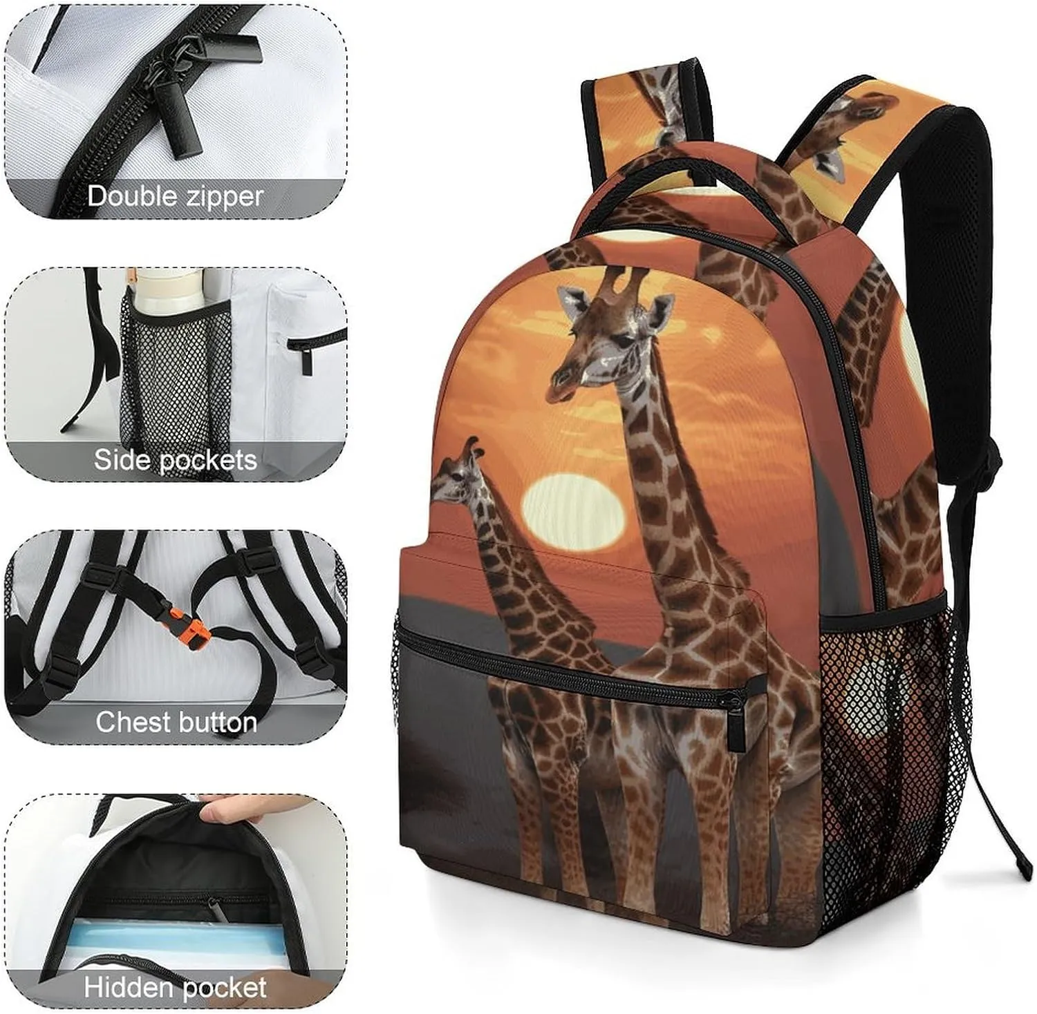 Small Backpacks Personalized Giraffe at Sunset Printing Travel Bag Lightweight Travel Backpack For Women Men