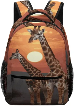 Small Backpacks Personalized Giraffe at Sunset Printing Travel Bag Lightweight Travel Backpack For Women Men