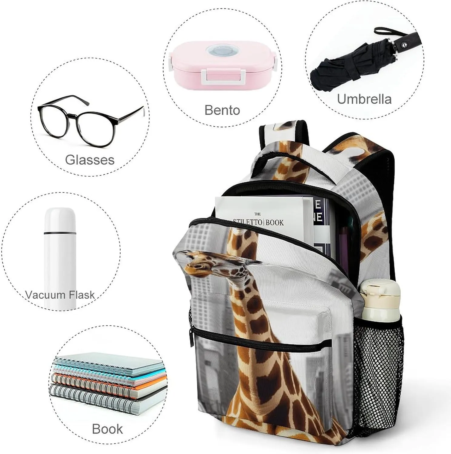 Small Backpacks Personalized Giraffe in New York Printing Travel Bag Lightweight Travel Backpack For Women Men