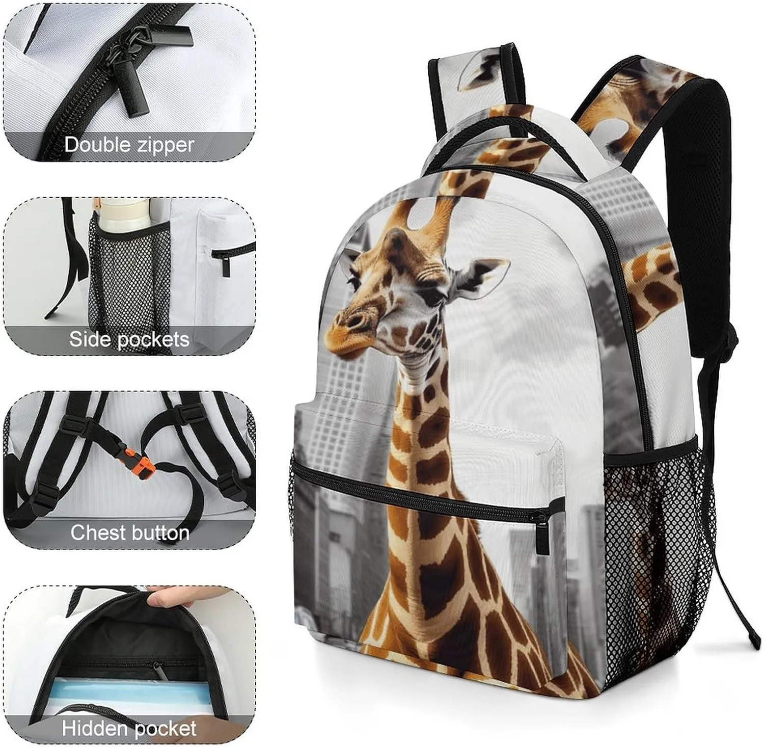 Small Backpacks Personalized Giraffe in New York Printing Travel Bag Lightweight Travel Backpack For Women Men