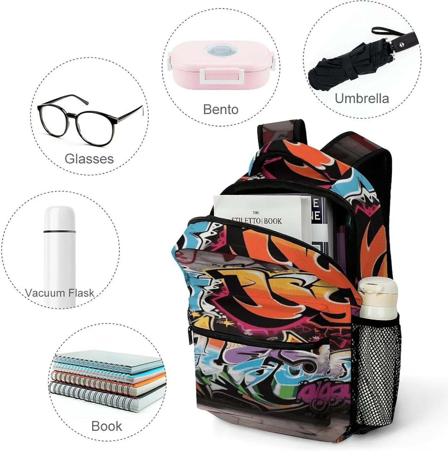 Small Backpacks Personalized Graffiti Hip Hop Printing Travel Bag Lightweight Travel Backpack For Women Men