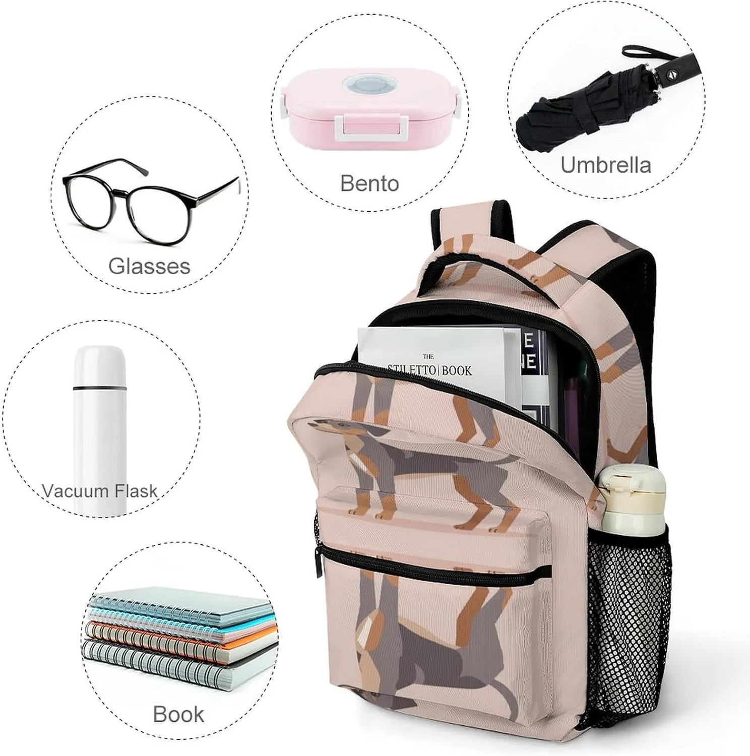 Small Backpacks Personalized Gray And Brown Dogs Printing Travel Bag Lightweight Travel Backpack For Women Men