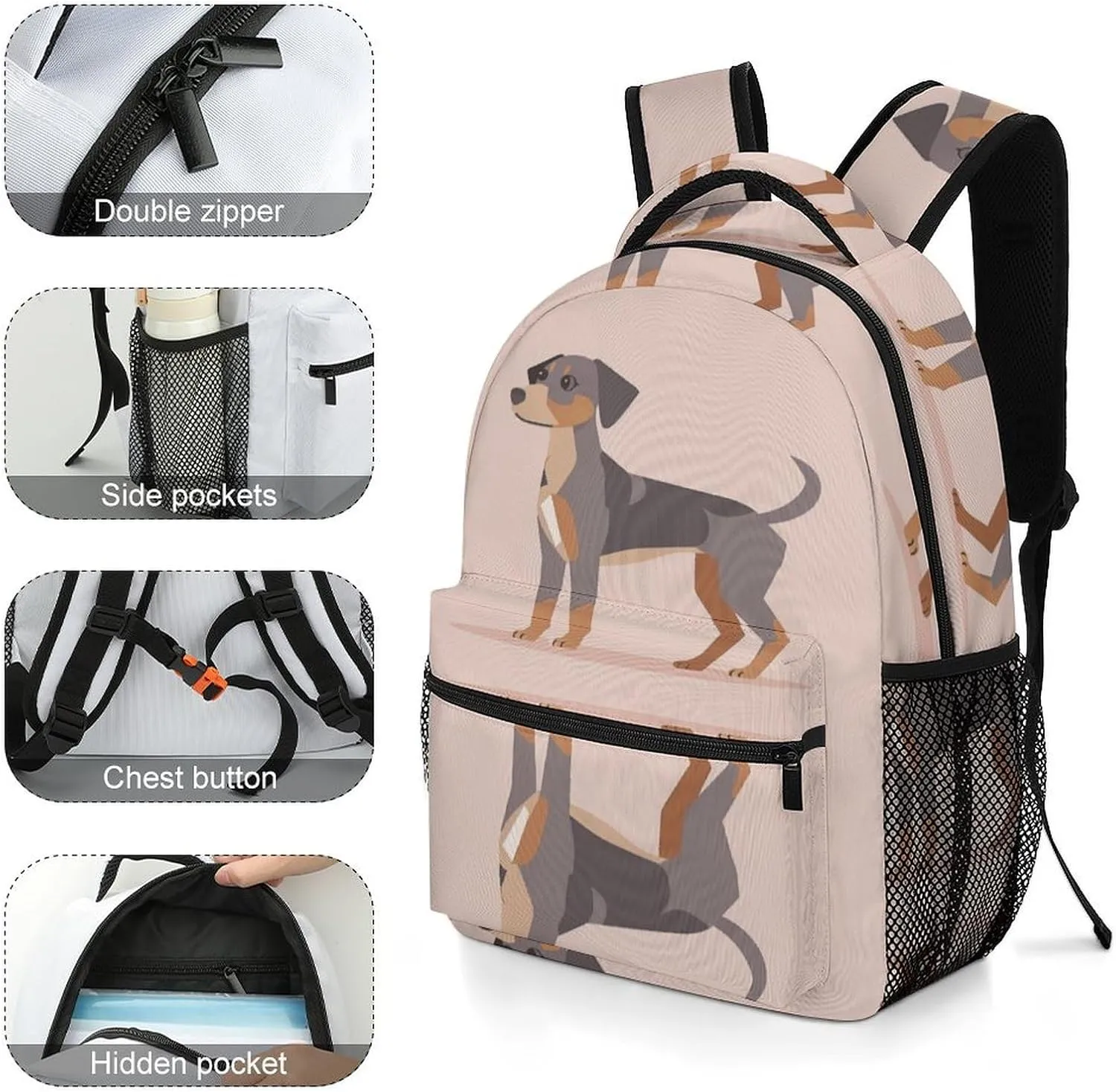 Small Backpacks Personalized Gray And Brown Dogs Printing Travel Bag Lightweight Travel Backpack For Women Men