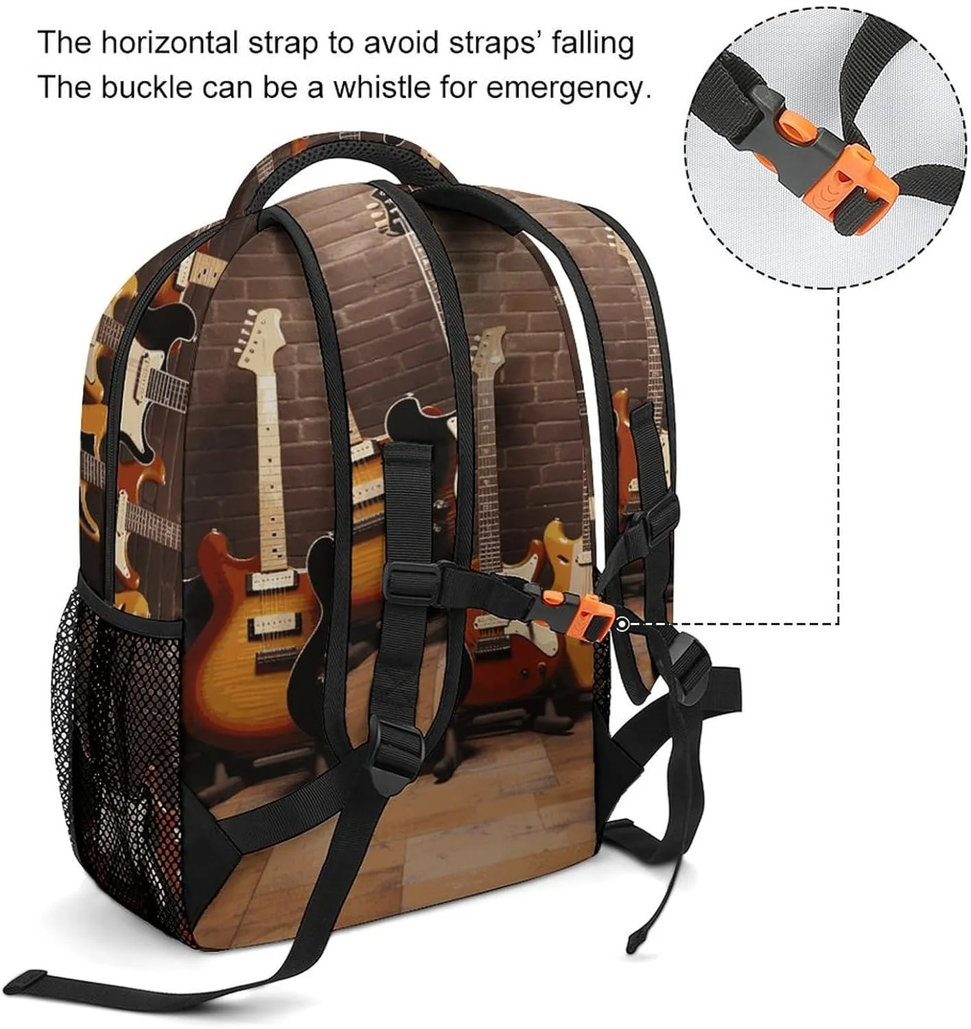 Small Backpacks Personalized Guitar Collection Printing Travel Bag Lightweight Travel Backpack For Women Men